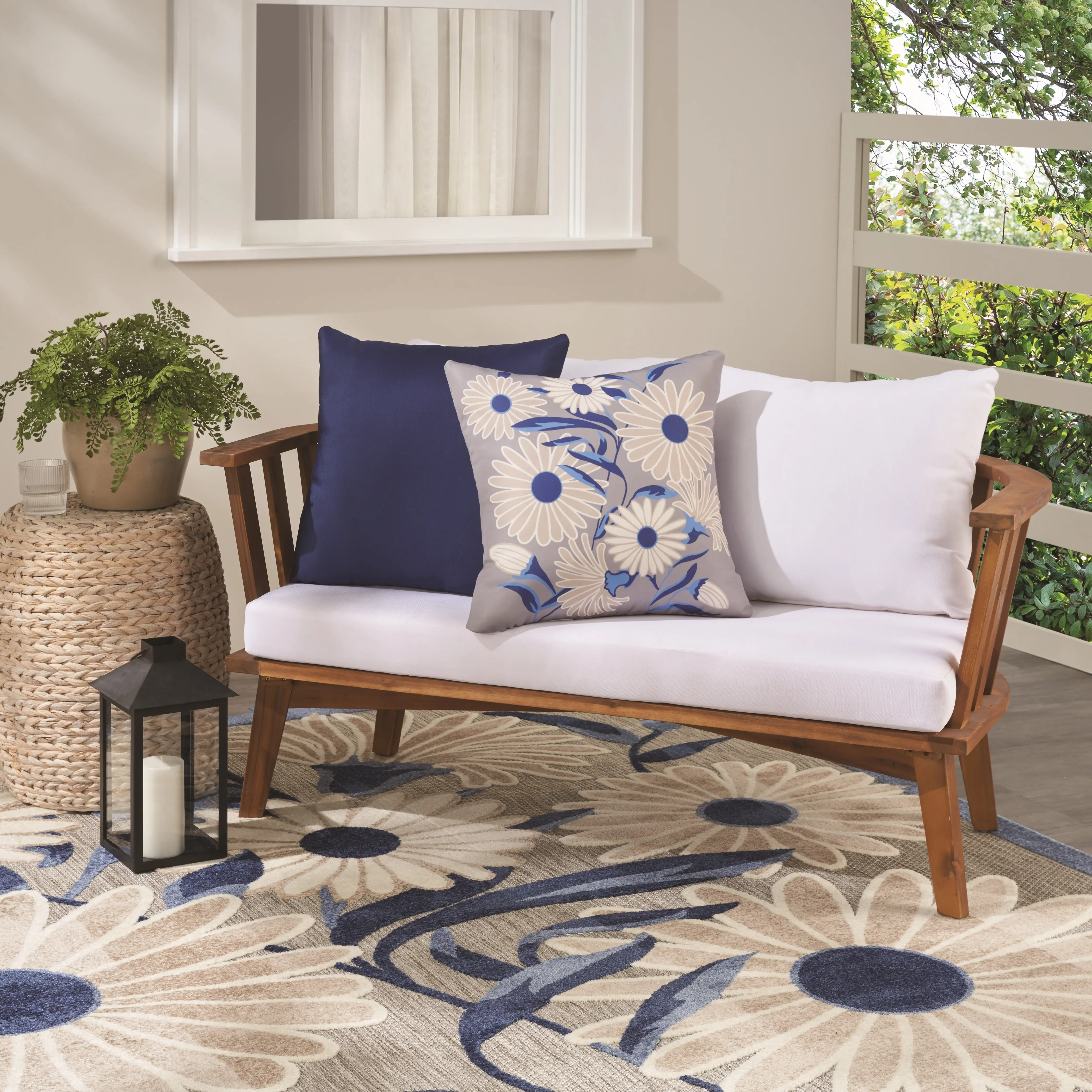 ALH33BLGRY020020 Outdoor Floral Blue and Beige 20 Throw Pillow-2
