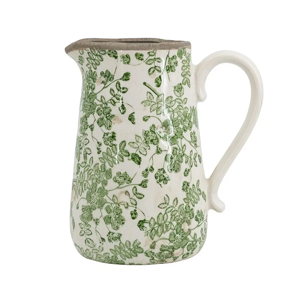 White and Green Ceramic Pitcher Vase-1
