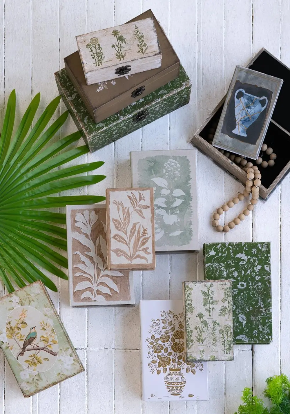 Small Green Leaf Print Book Box-2