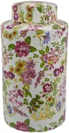 11.75 Pink and Yellow Floral Jar with Round Lid