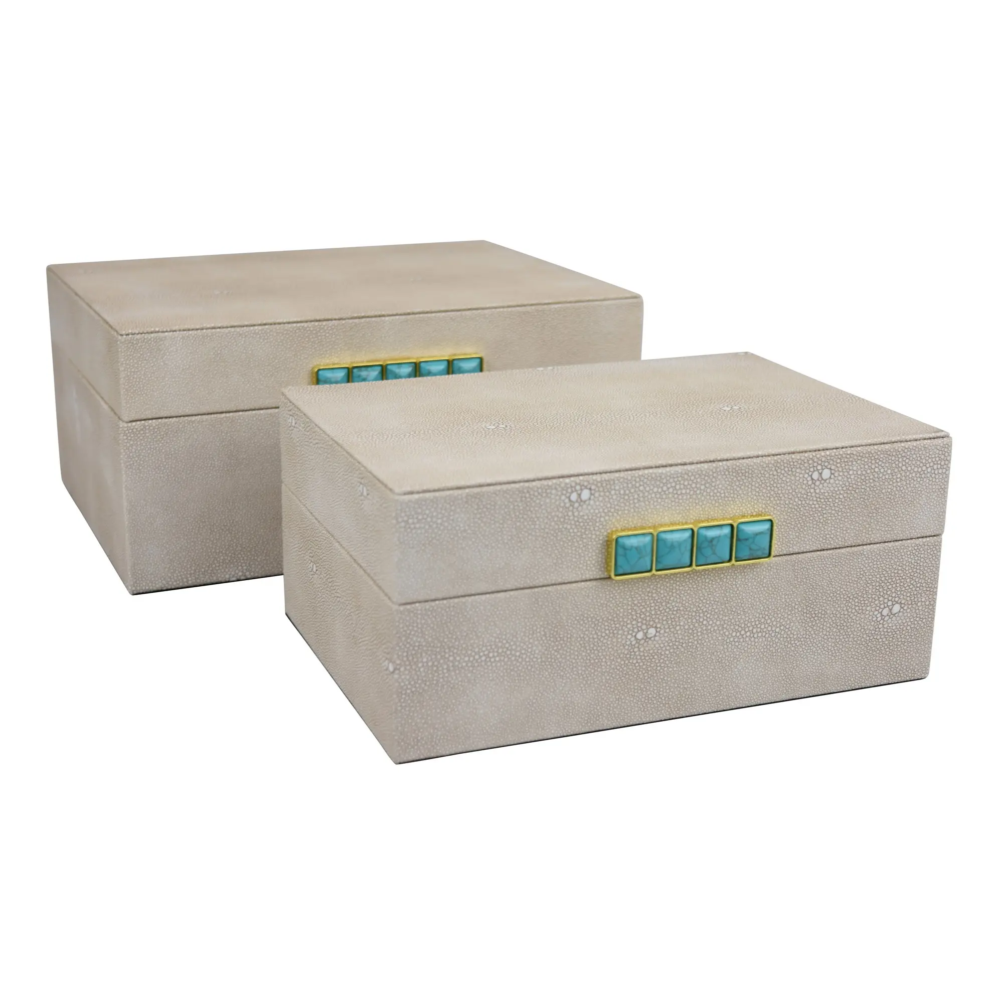 Medium Decorative Beige Box with Turquoise Handle-1