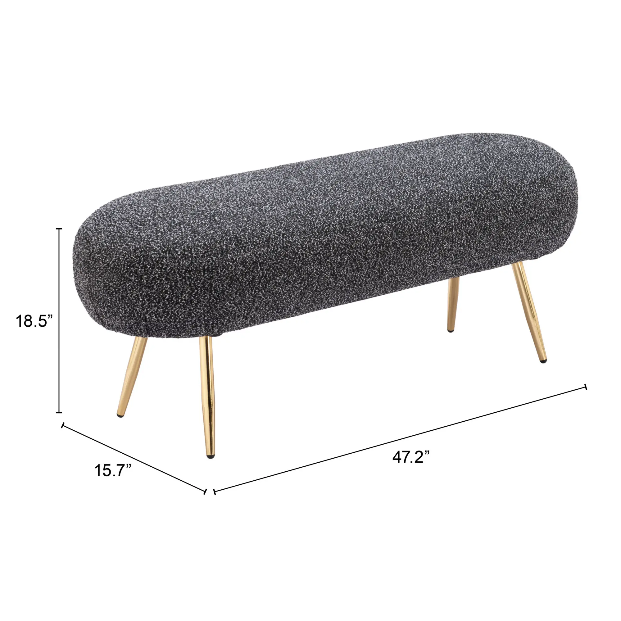 Crescent Glitter Black Upholstered Bench-5