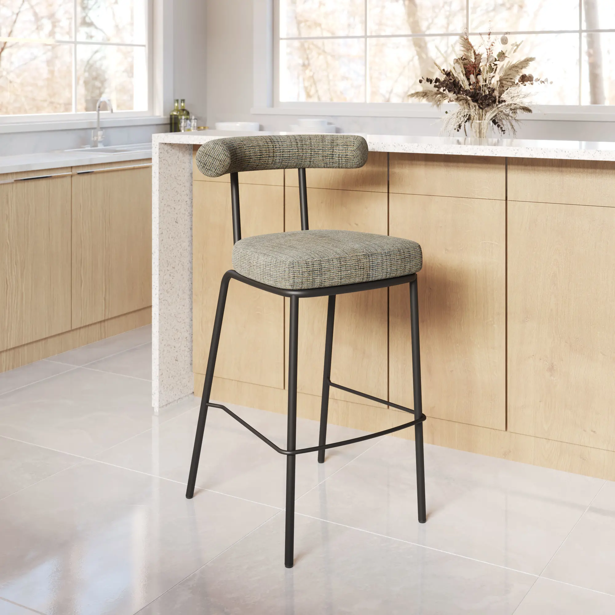 Kendall Green Tweed Barstool-2