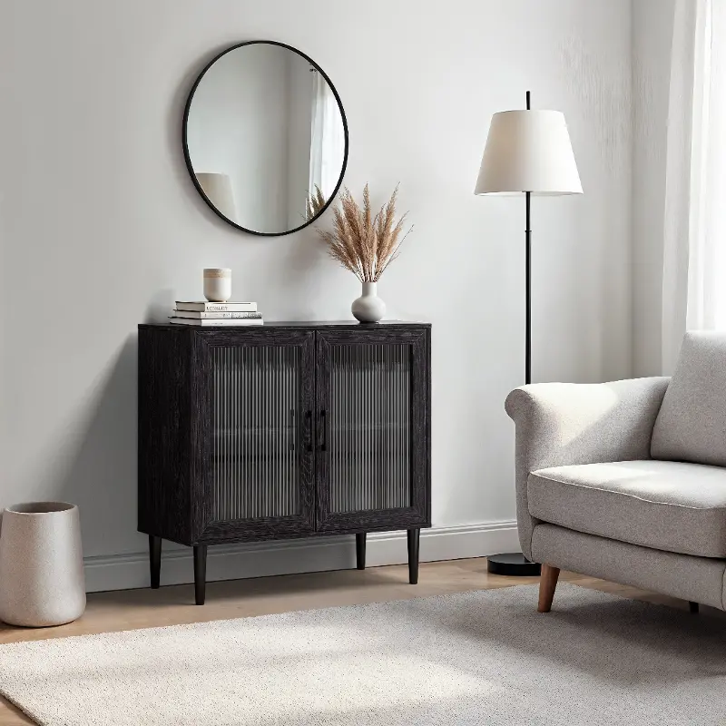 Ethan Dark Gray Fluted Glass Buffet Cabinet