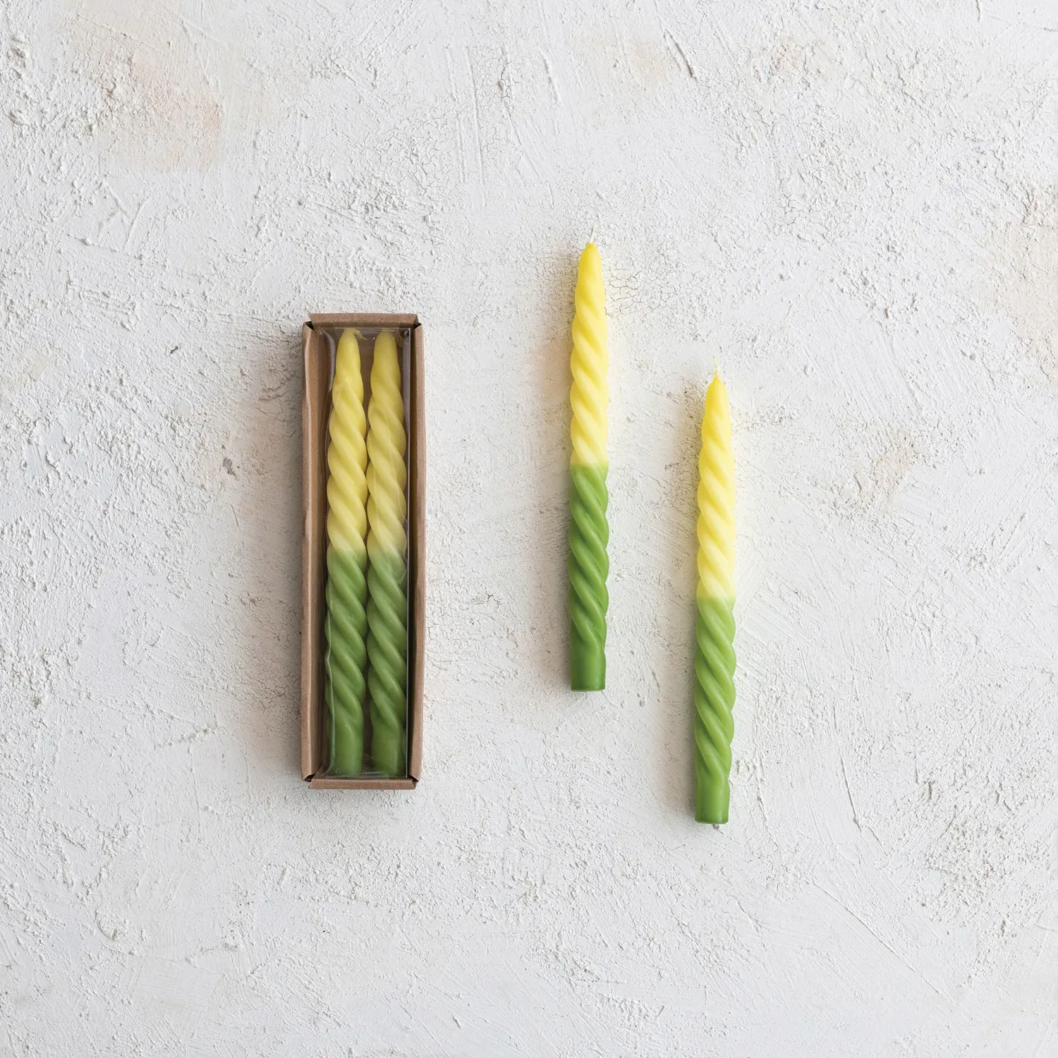 CD2227 Unscented Twisted Taper Candles - Green and Yellow-2