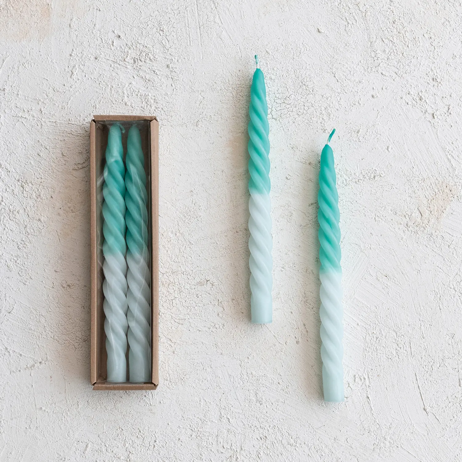CD2226 Unscented Twisted Taper Candle - Teal and White-2
