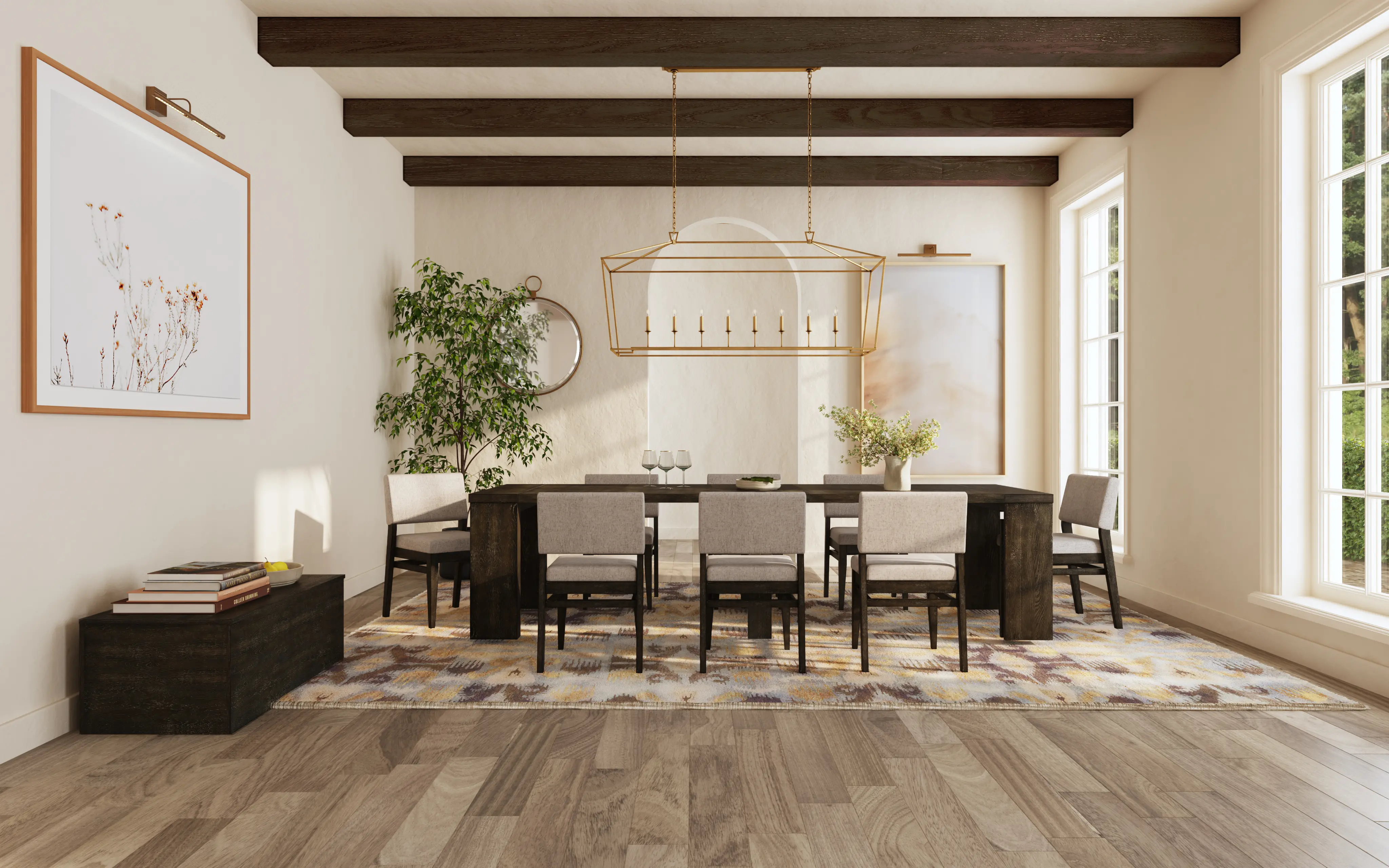 Flex Dark Brown Oak 5-Piece Dining Set with 5-20 Leaves-17