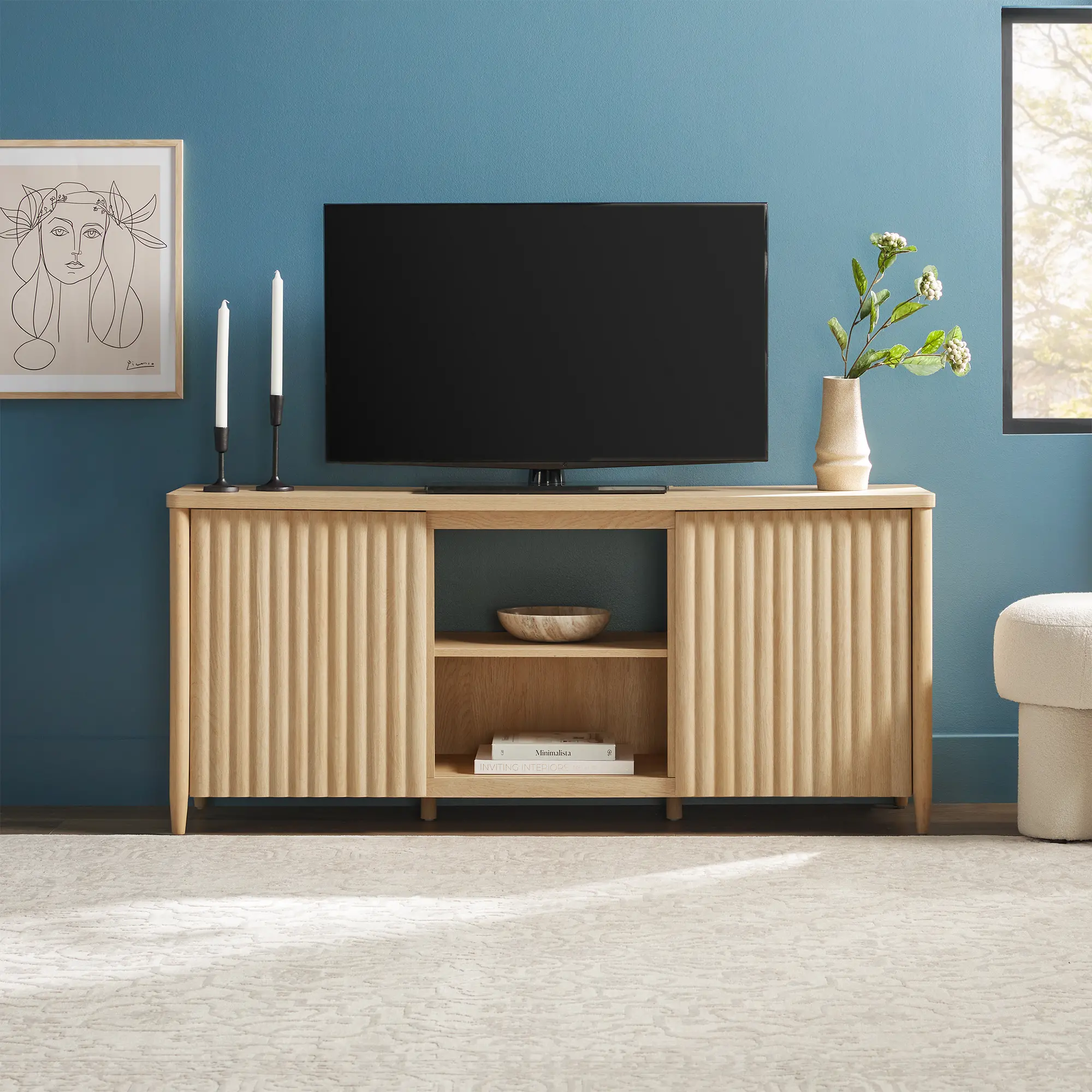 WEFLN21584CO1 Flynn Coastal Oak 58 Reeded TV Stand-2