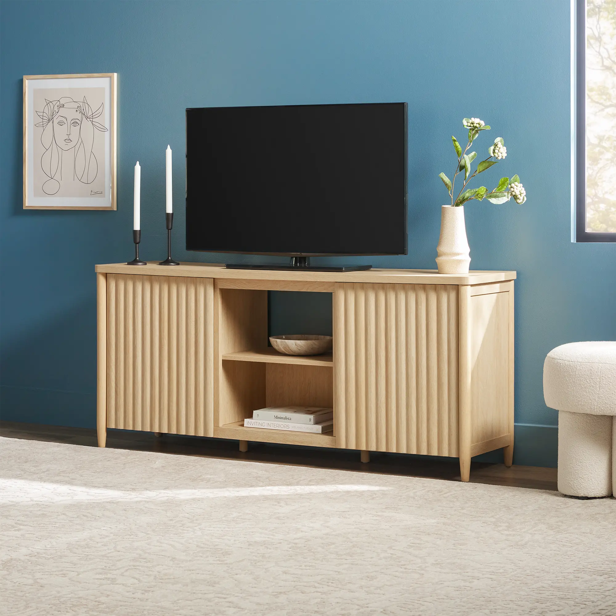 WEFLN21584CO1 Flynn Coastal Oak 58 Reeded TV Stand-3