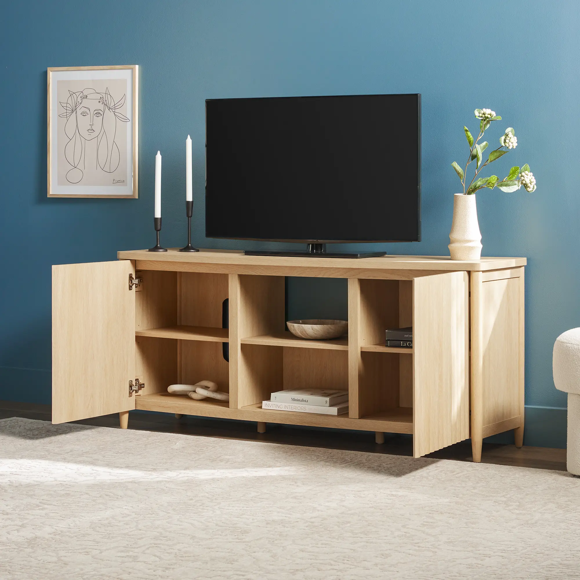 WEFLN21584CO1 Flynn Coastal Oak 58 Reeded TV Stand-4