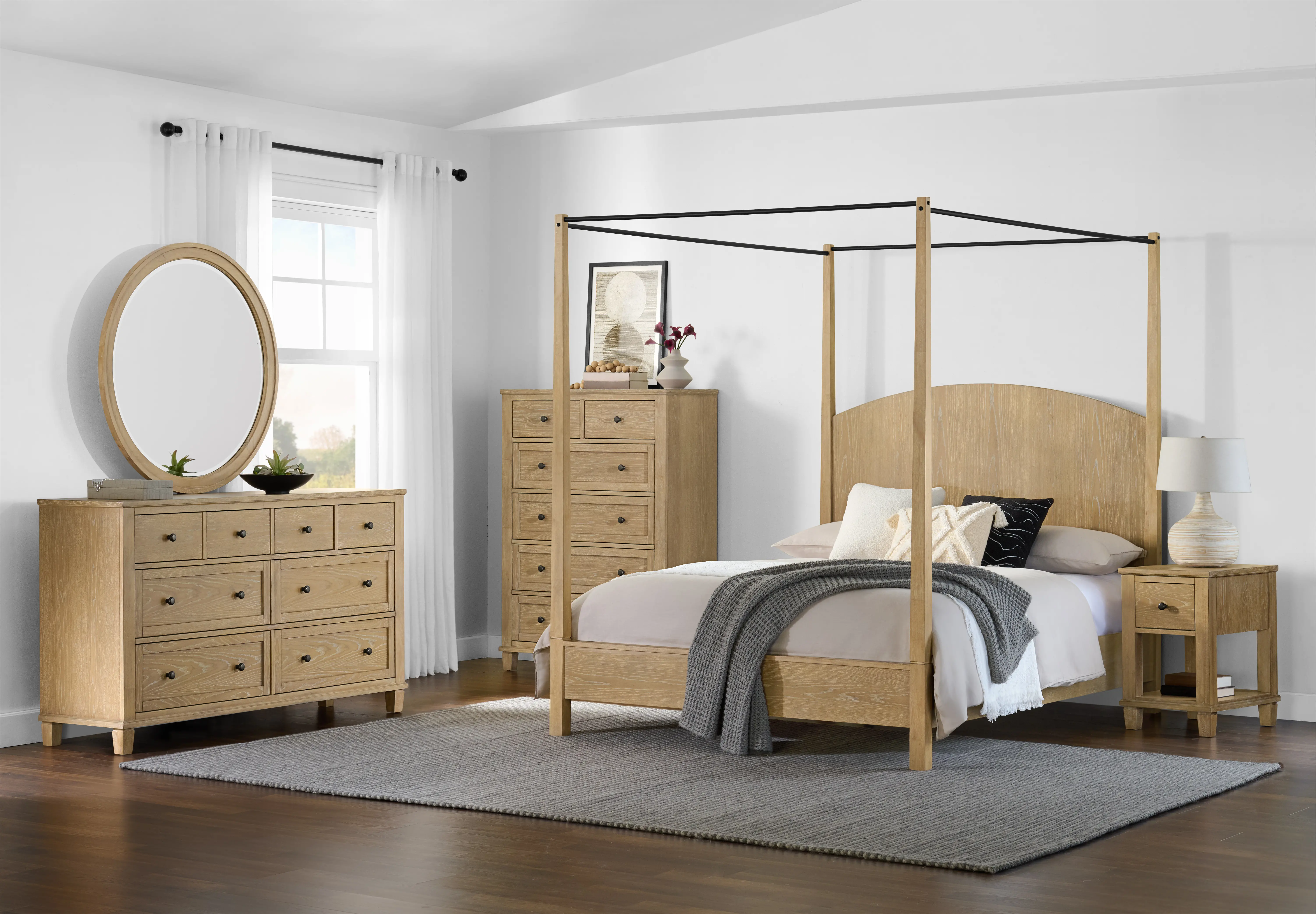 Sycamore Light Oak King Canopy Bed-2