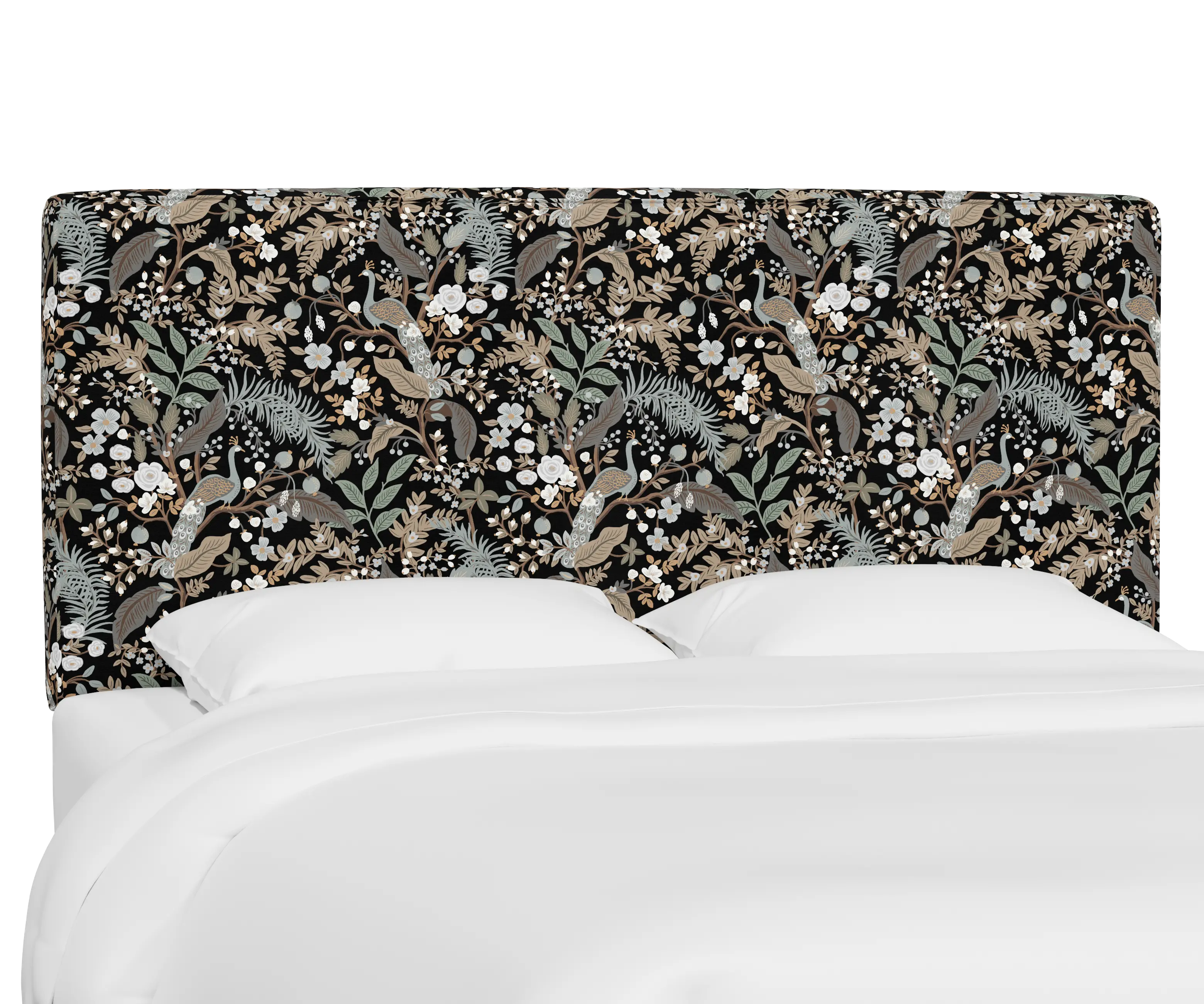 RPC482QRPCPCBLKLCB Rifle Paper Co Fairbanks Peacock Black Queen Headboard-2