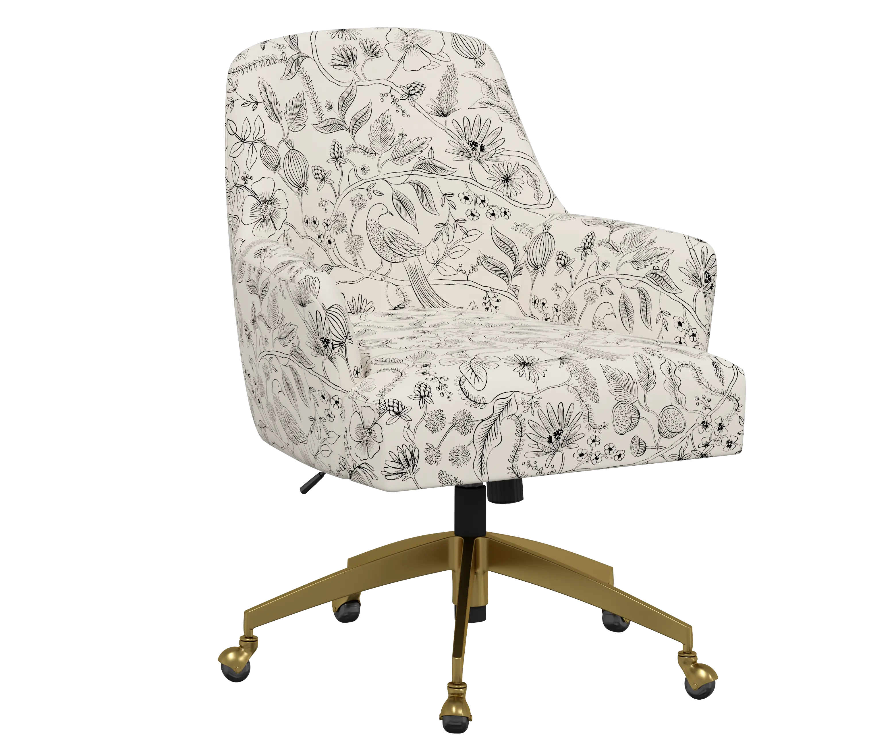 RPC78-9GLDRPCAVBLKCRMLCB Rifle Paper Co Yvette Aviary Black and Cream Office Chair with Gold Base-2