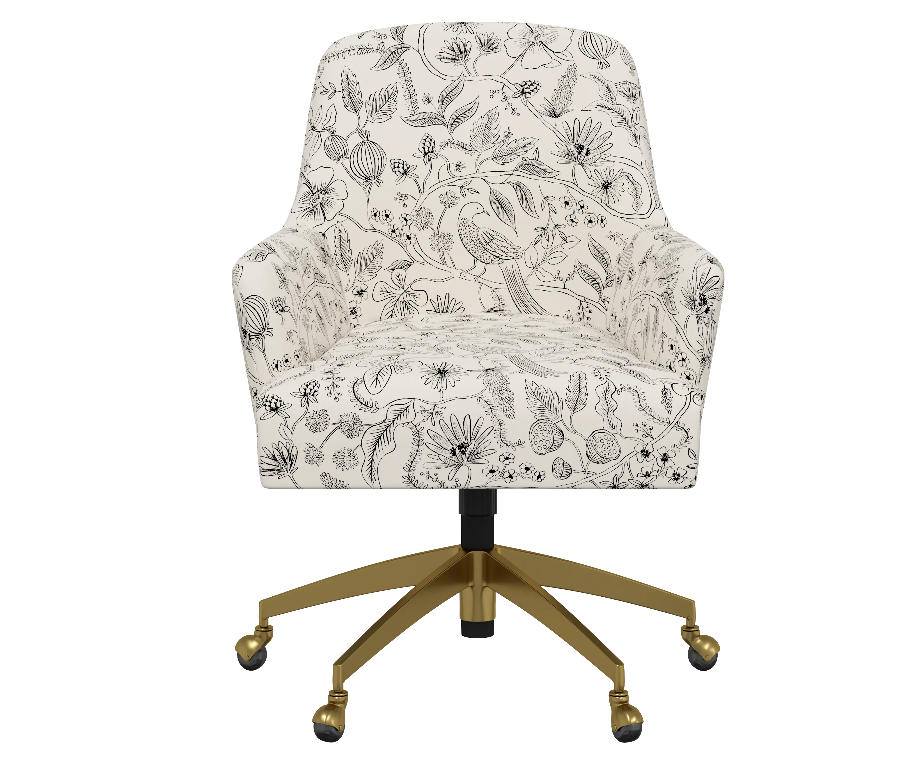 RPC78-9GLDRPCAVBLKCRMLCB Rifle Paper Co Yvette Aviary Black and Cream Office Chair with Gold Base-1