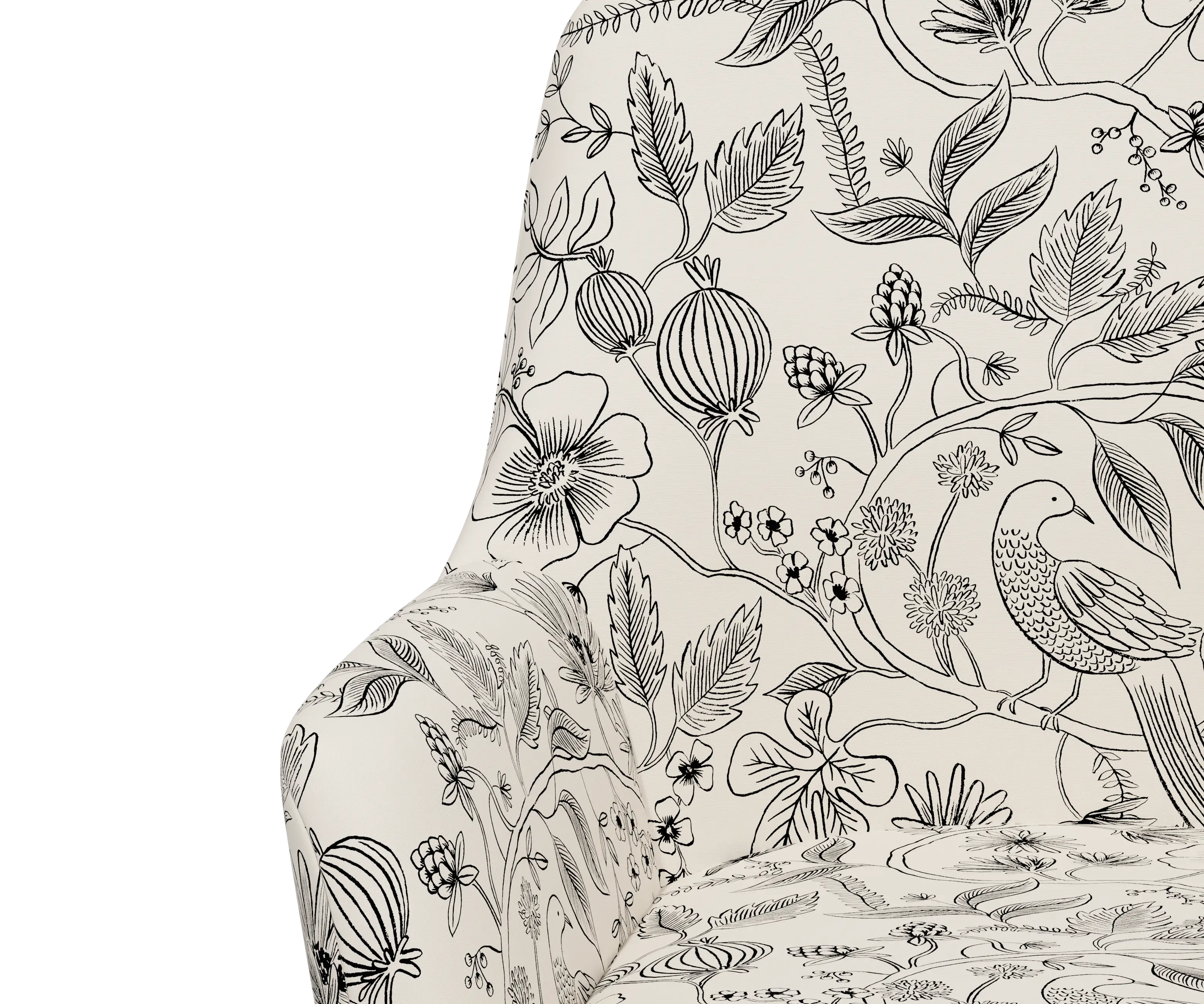 RPC78-9GLDRPCAVBLKCRMLCB Rifle Paper Co Yvette Aviary Black and Cream Office Chair with Gold Base-5