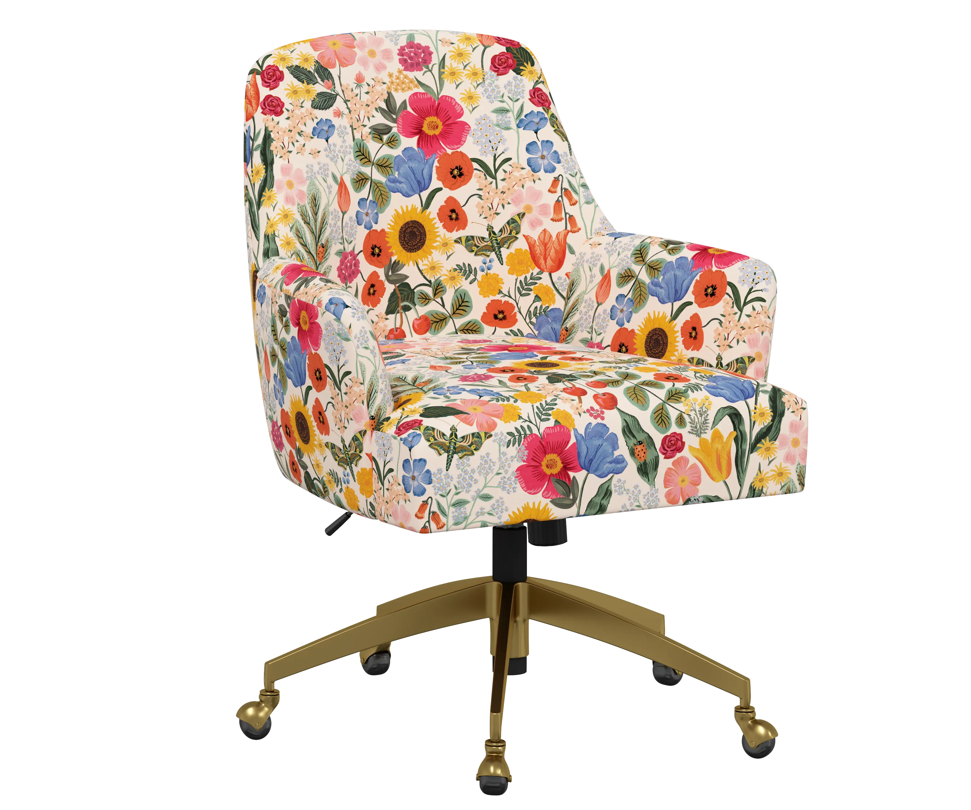 RPC78-9GLDRPCBLSBLSLCB Rifle Paper Co Yvette Blossom Blush Office Chair with Gold Base-2