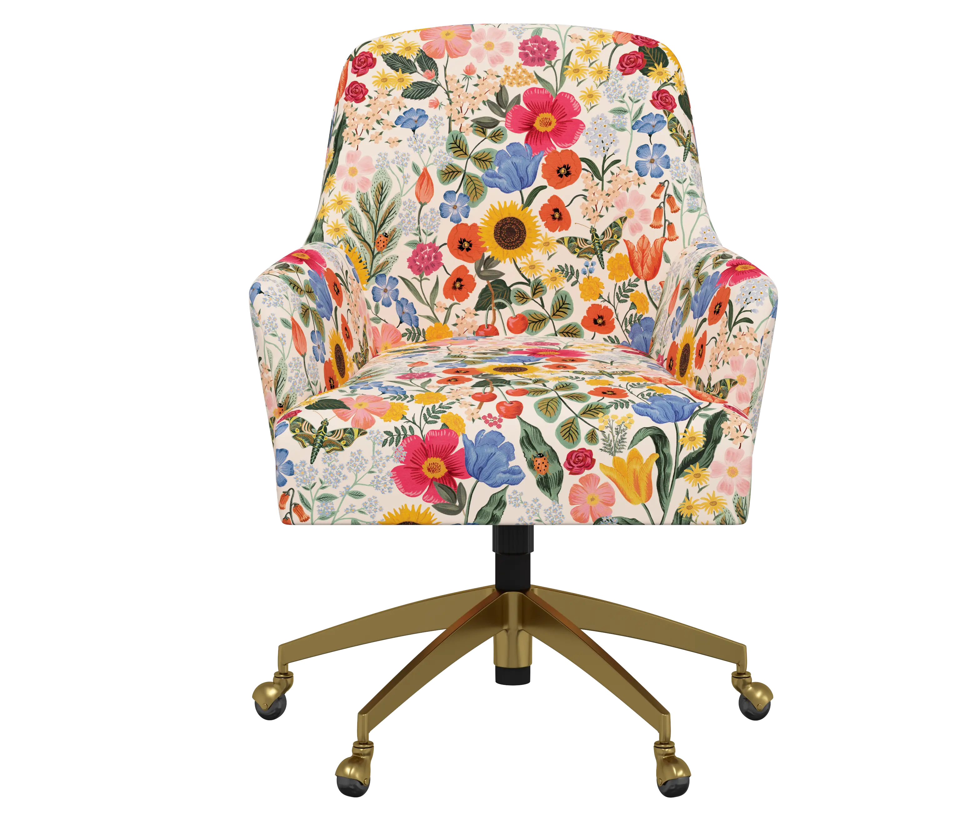 RPC78-9GLDRPCBLSBLSLCB Rifle Paper Co Yvette Blossom Blush Office Chair with Gold Base-1