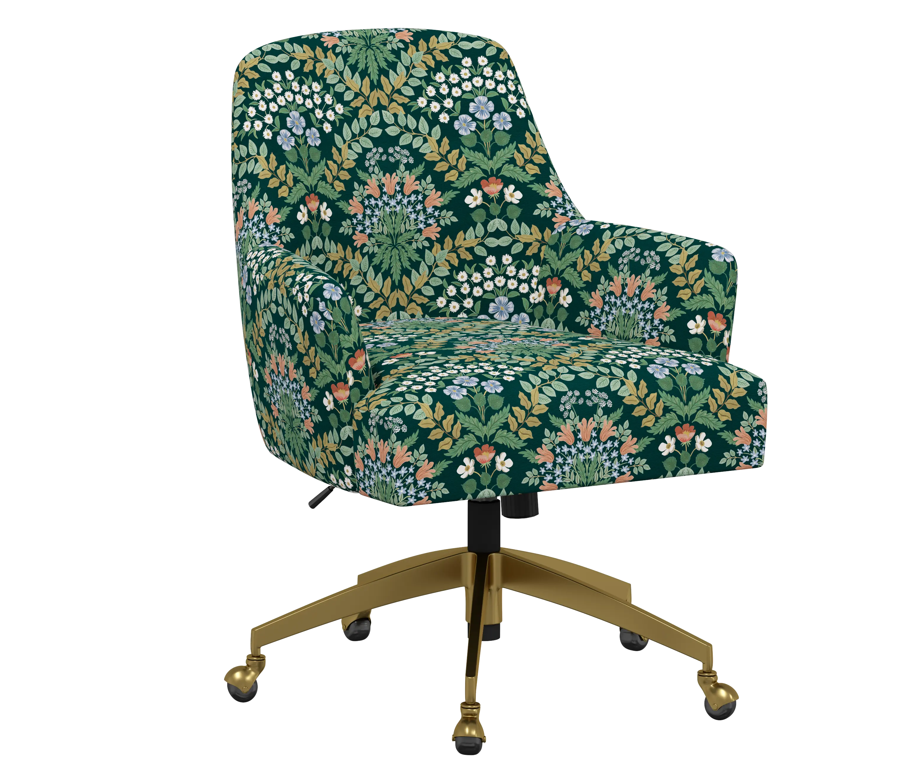 RPC78-9GLDRPCBREMRLCB Rifle Paper Co Yvette Bramble Emerald Office Chair with Gold Base-2