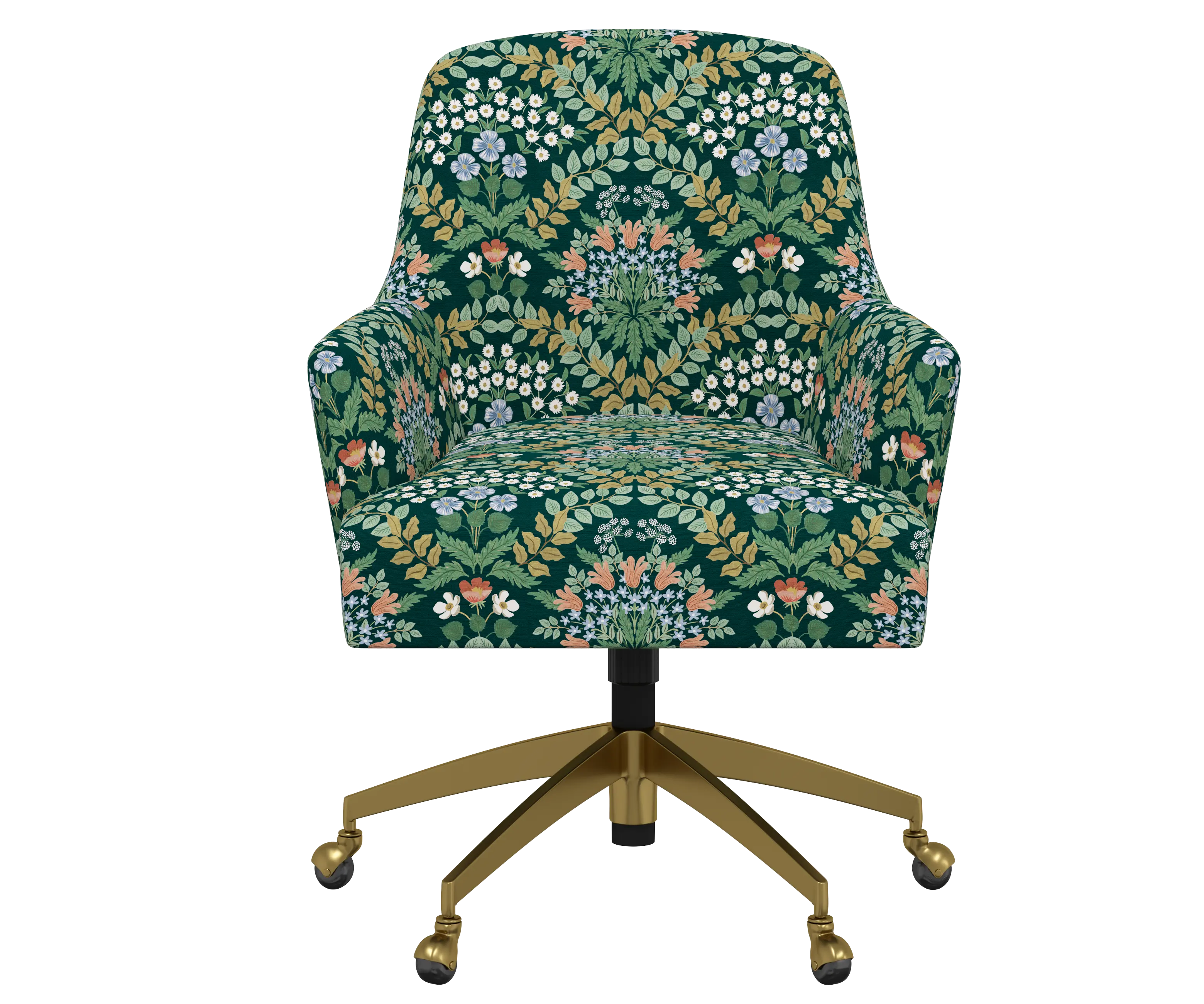 RPC78-9GLDRPCBREMRLCB Rifle Paper Co Yvette Bramble Emerald Office Chair with Gold Base-1
