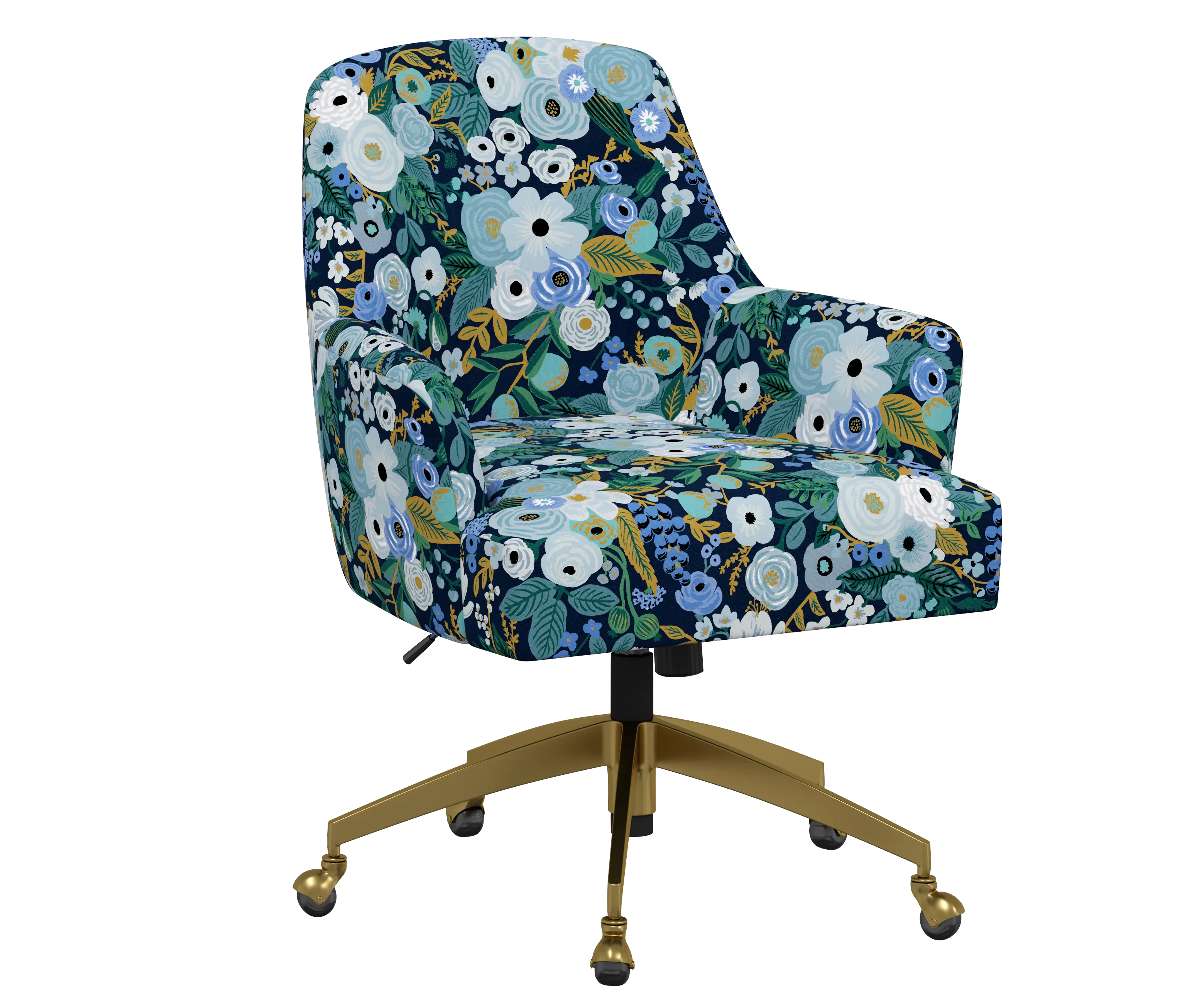 RPC78-9GLDRPCGRPRBLULCB Rifle Paper Co Yvette Garden Party Blue Office Chair with Gold Base-2