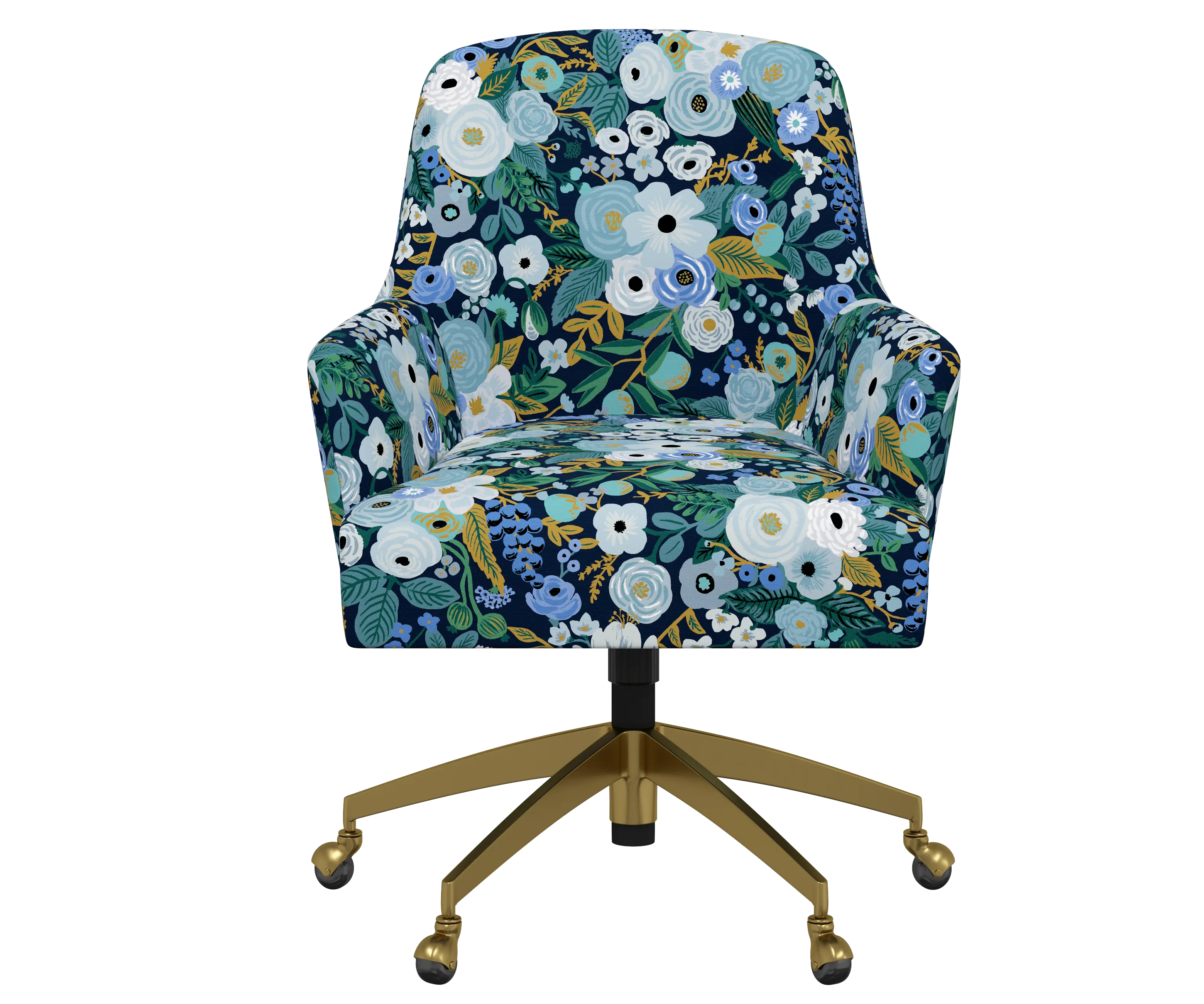 RPC78-9GLDRPCGRPRBLULCB Rifle Paper Co Yvette Garden Party Blue Office Chair with Gold Base-1