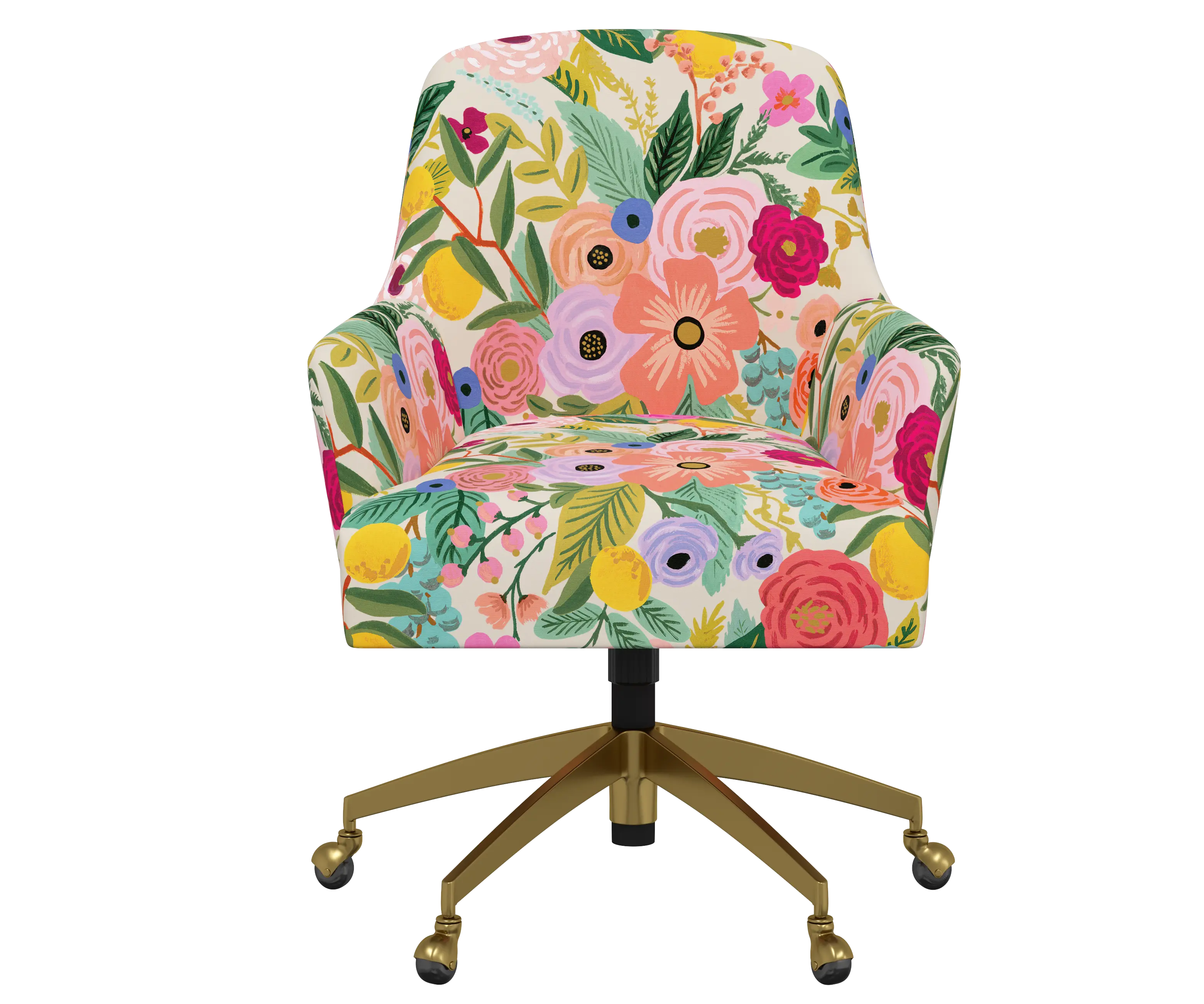 RPC78-9GLDRPCGRPRTLCB Rifle Paper Co Yvette Garden Party Pink Office Chair with Gold Base-1