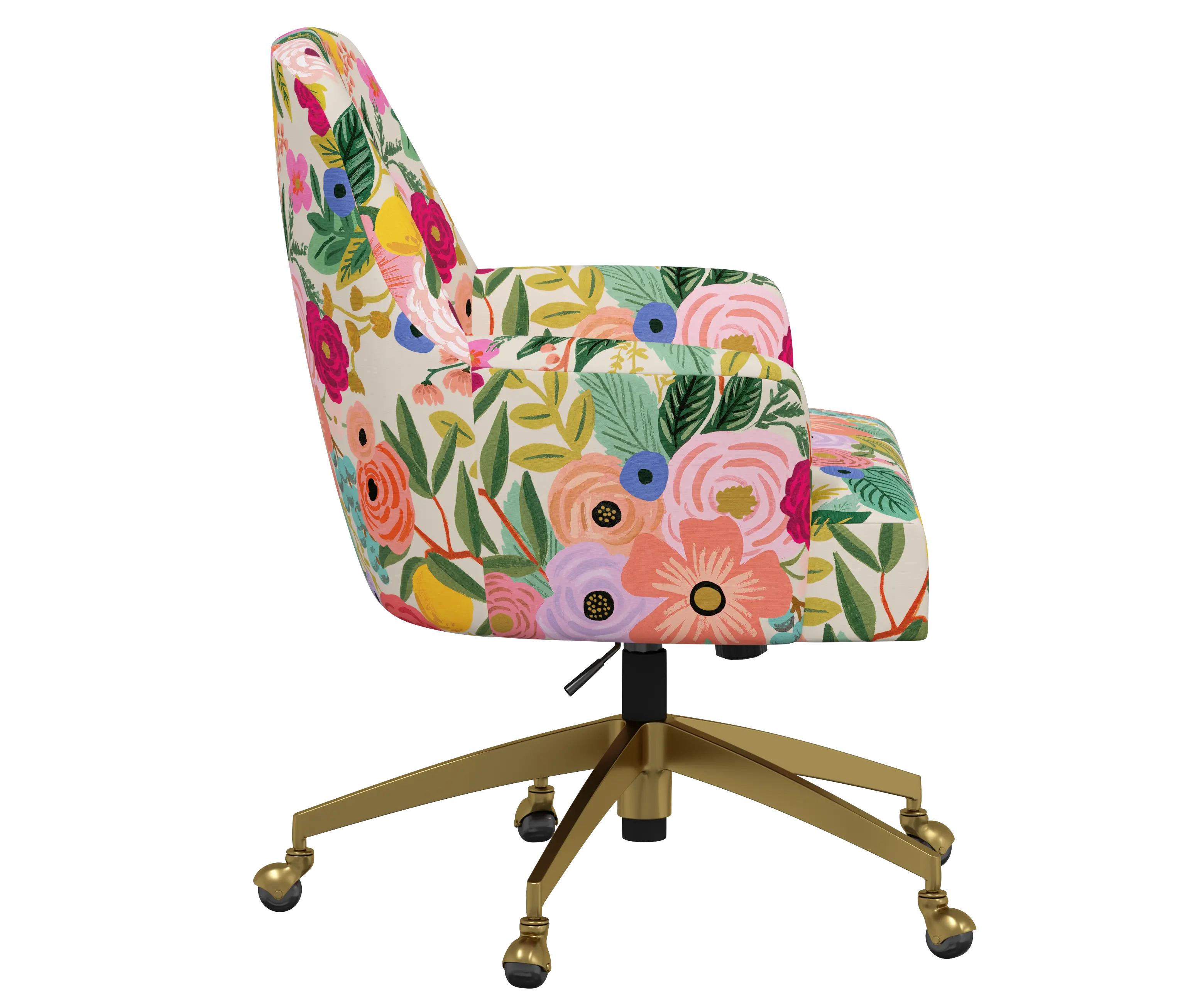RPC78-9GLDRPCGRPRTLCB Rifle Paper Co Yvette Garden Party Pink Office Chair with Gold Base-3