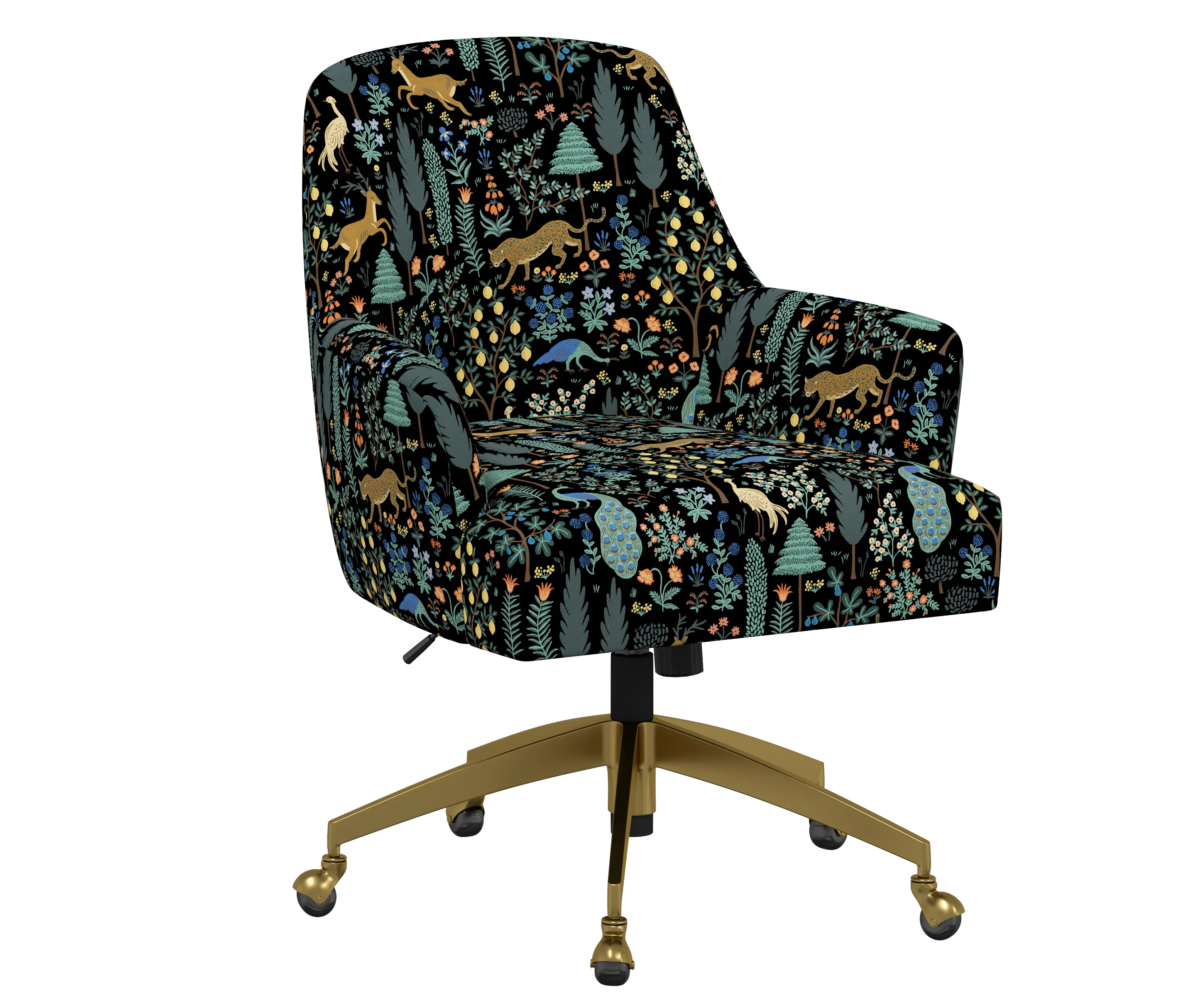 RPC78-9GLDRPCMNBLKLCB Rifle Paper Co Yvette Menagerie Black Office Chair with Gold Base-2