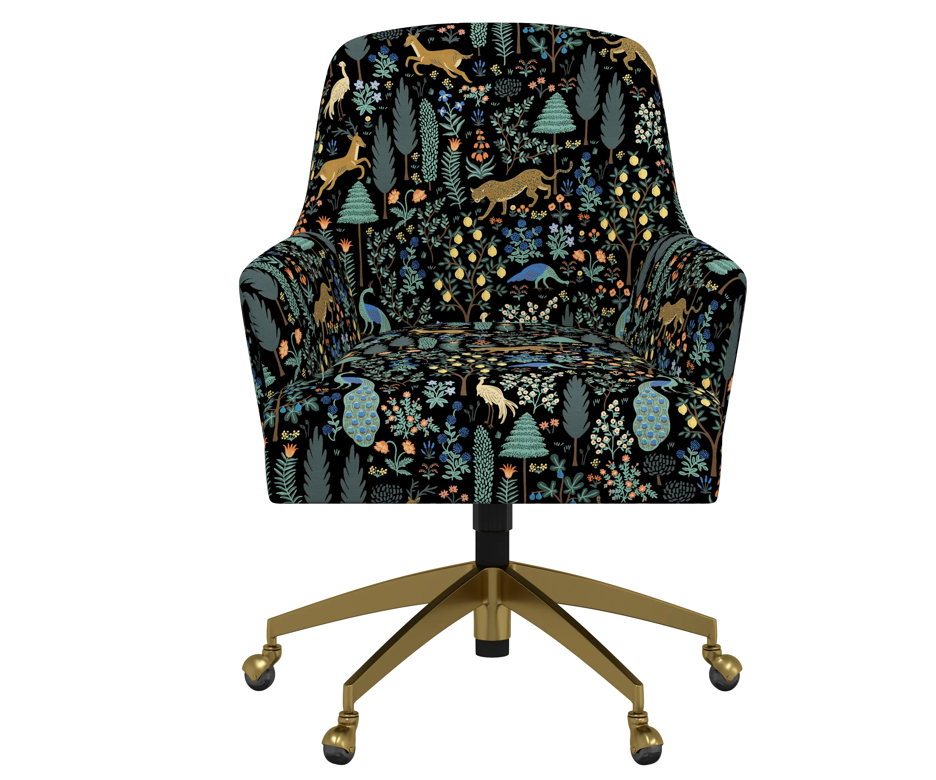 RPC78-9GLDRPCMNBLKLCB Rifle Paper Co Yvette Menagerie Black Office Chair with Gold Base-1