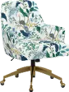 RPC78-9GLDRPCPCBLWHLCB Rifle Paper Co Yvette Peacock Blue and White Office Chair with Gold Base