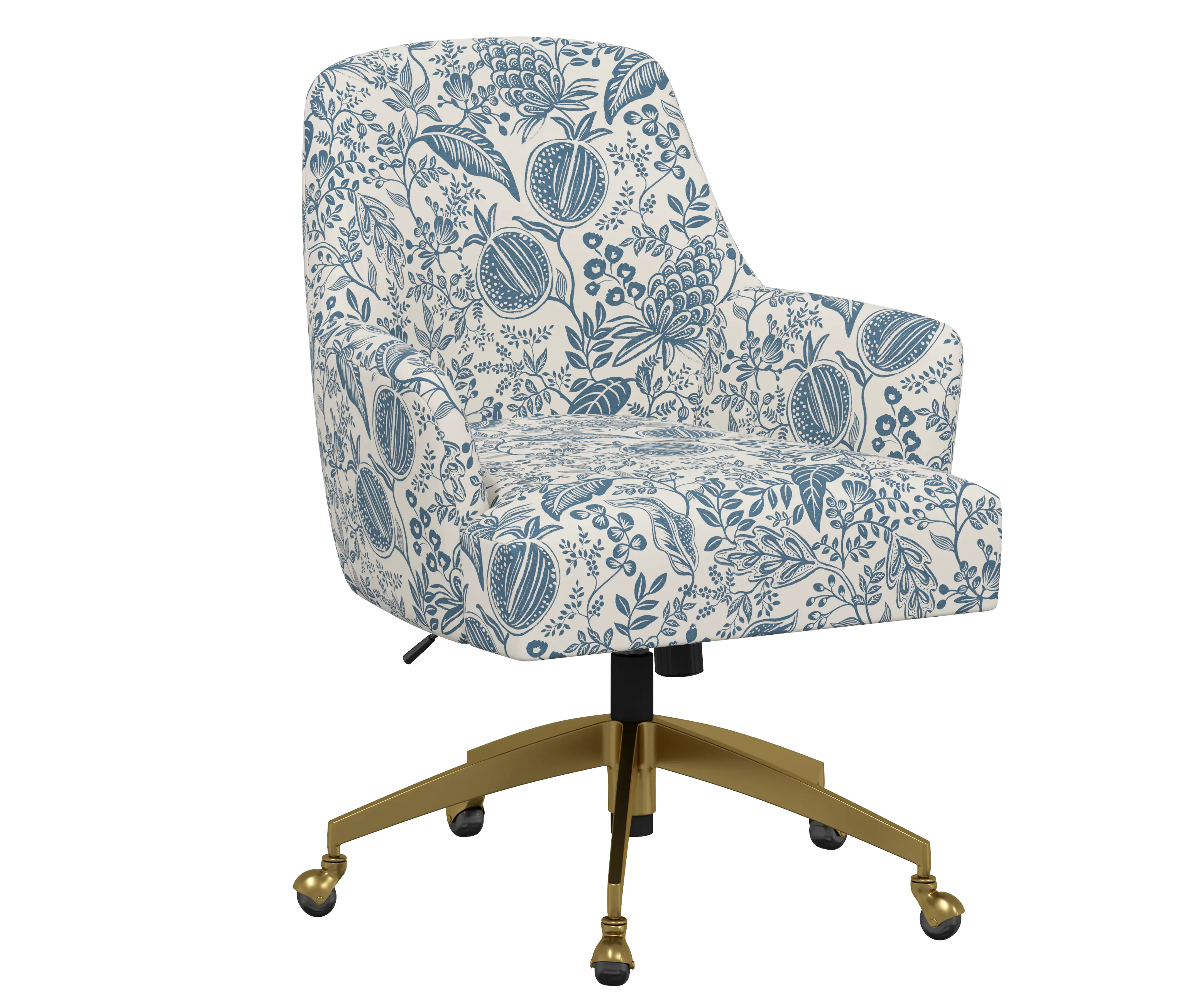 RPC78-9GLDRPCPMBLULCB Rifle Paper Co Yvette Pomegranate Blue Office Chair with Gold Base-2