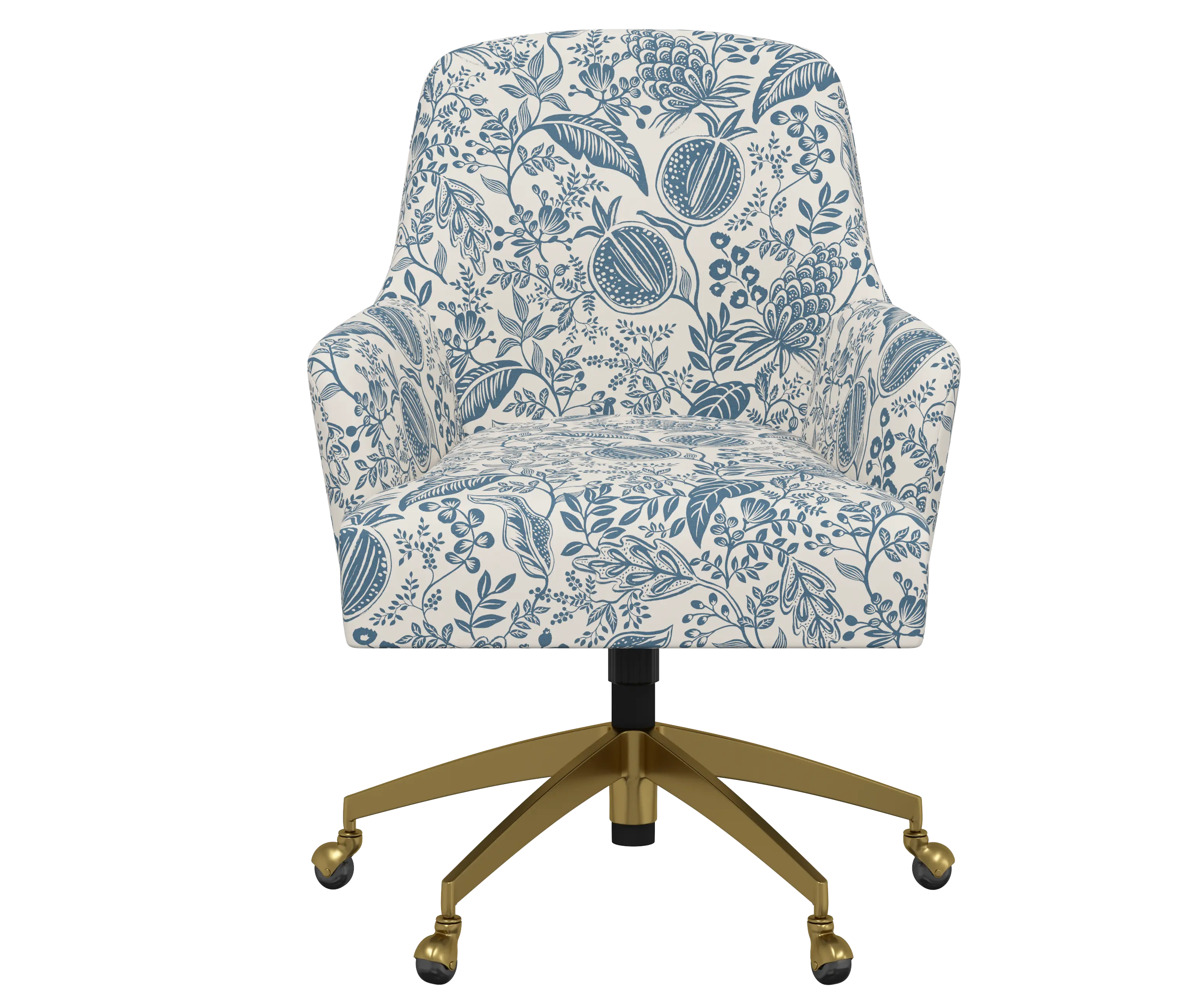 RPC78-9GLDRPCPMBLULCB Rifle Paper Co Yvette Pomegranate Blue Office Chair with Gold Base-1