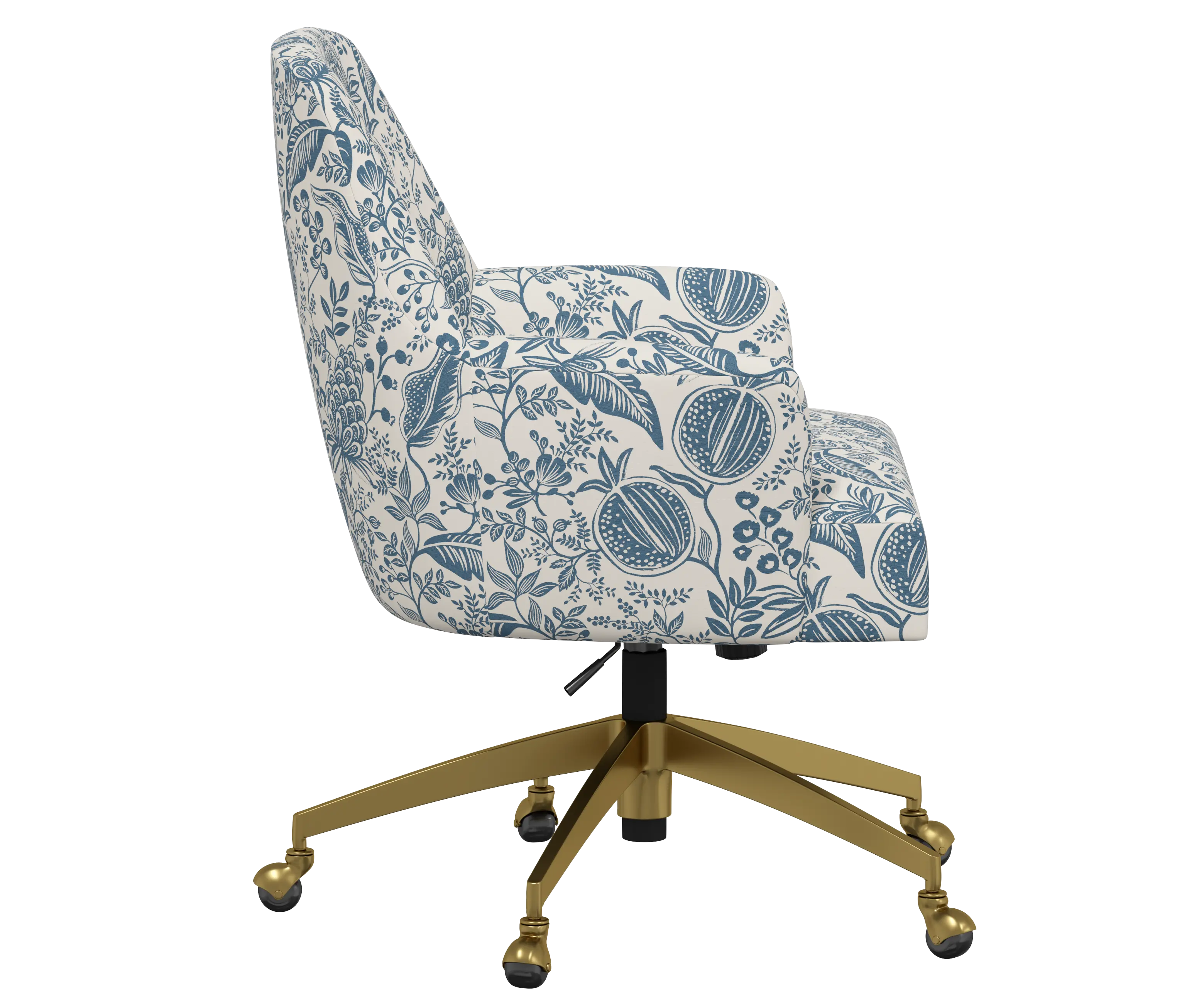 RPC78-9GLDRPCPMBLULCB Rifle Paper Co Yvette Pomegranate Blue Office Chair with Gold Base-3