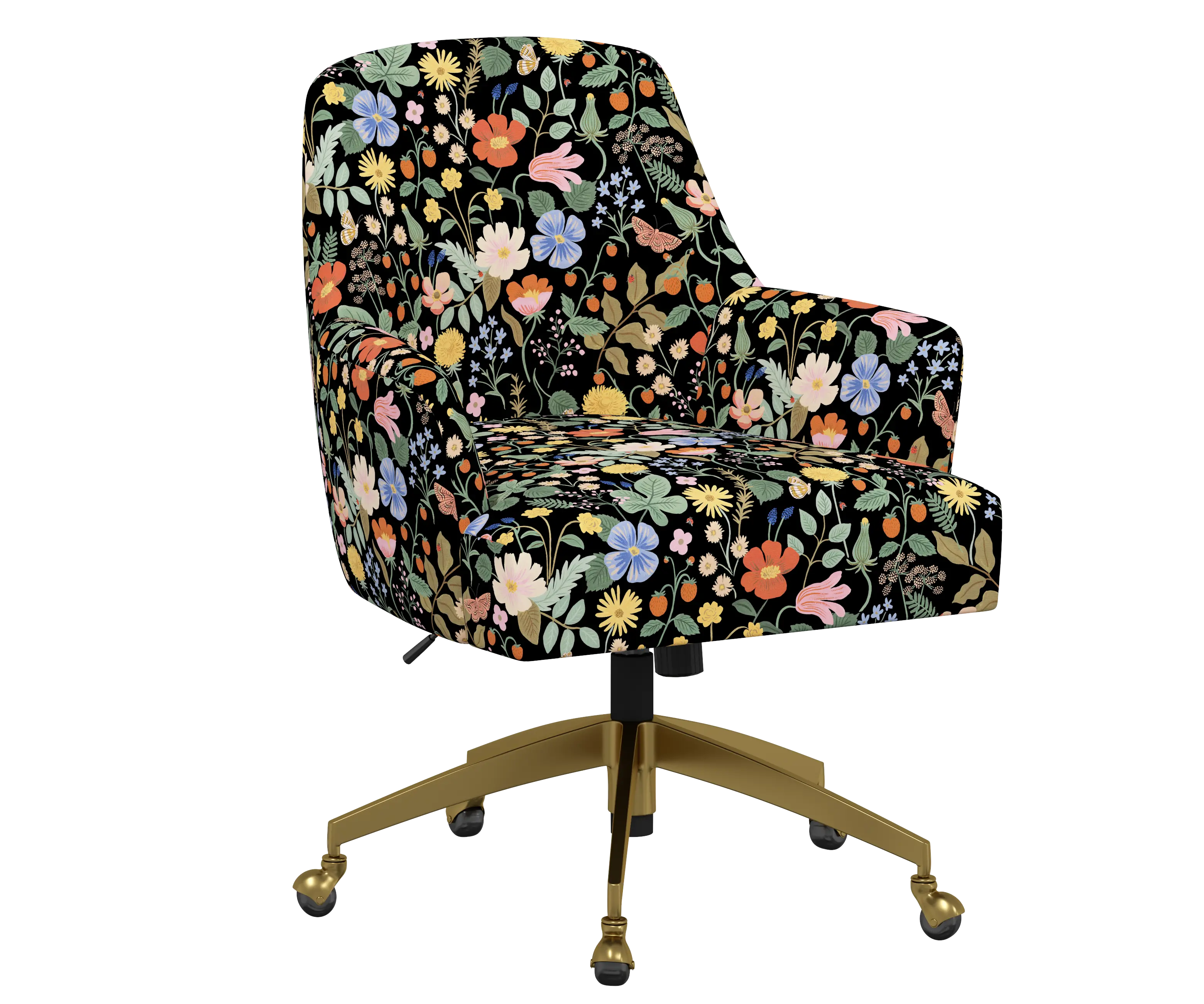 RPC78-9GLDRPCSTFLBLKLCB Rifle Paper Co Yvette Strawberry Fields Black Office Chair with Gold Base-2