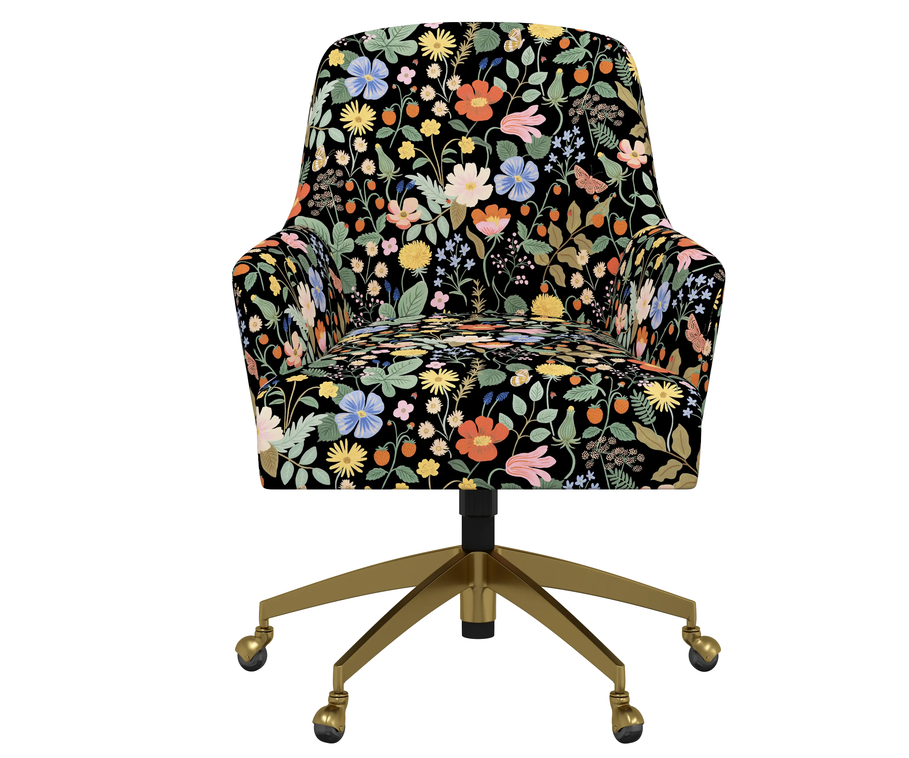 RPC78-9GLDRPCSTFLBLKLCB Rifle Paper Co Yvette Strawberry Fields Black Office Chair with Gold Base-1
