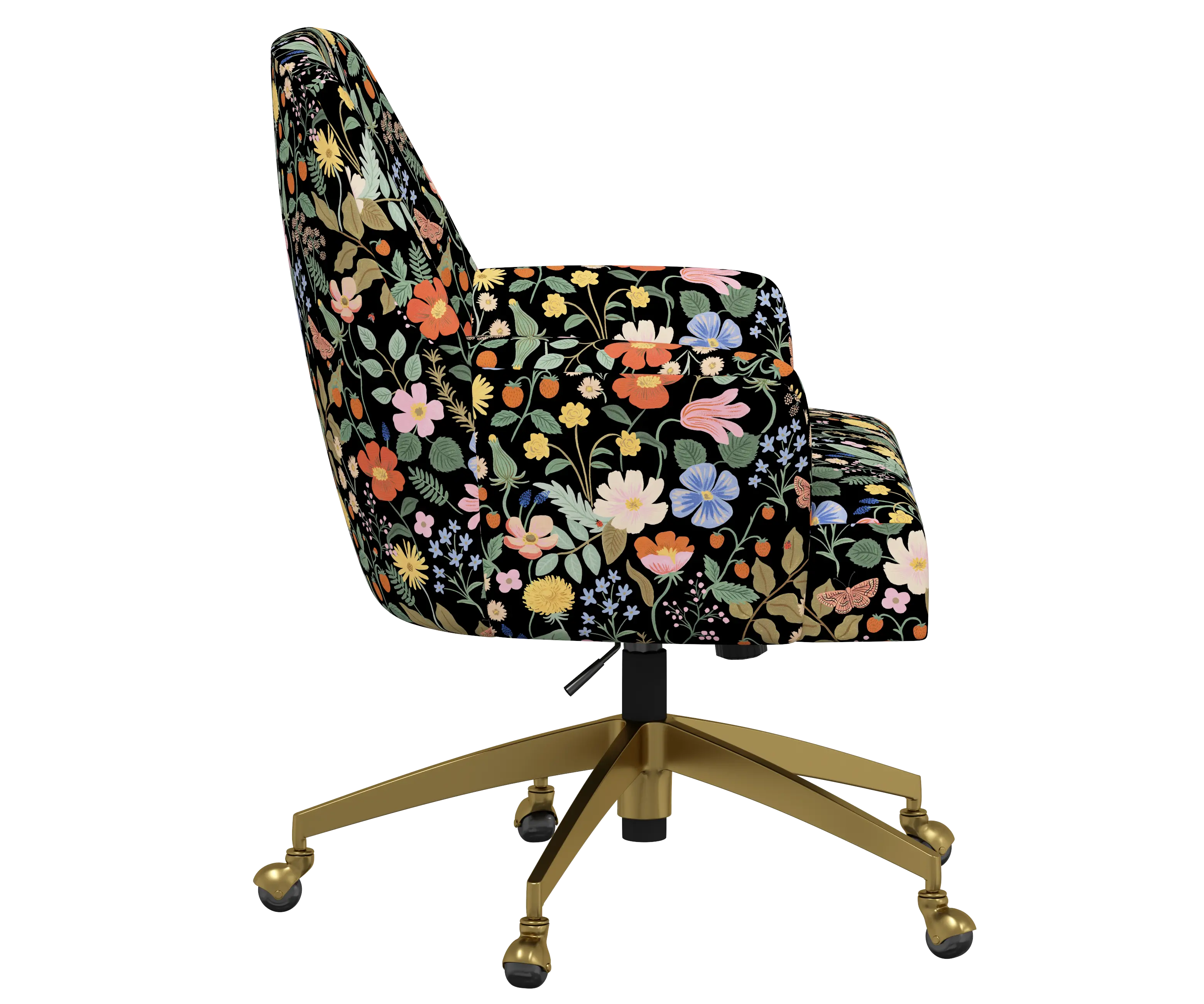 RPC78-9GLDRPCSTFLBLKLCB Rifle Paper Co Yvette Strawberry Fields Black Office Chair with Gold Base-3