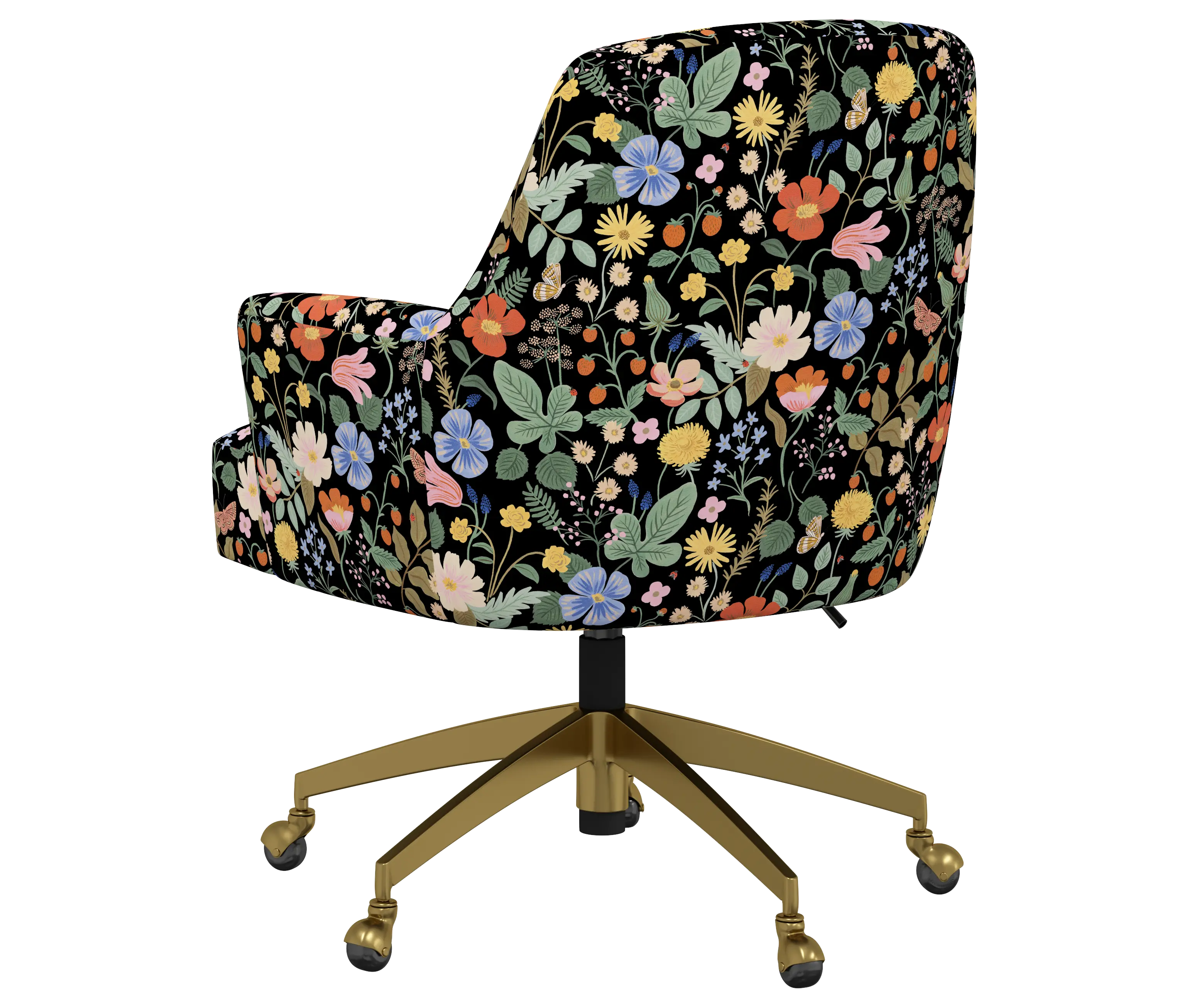 RPC78-9GLDRPCSTFLBLKLCB Rifle Paper Co Yvette Strawberry Fields Black Office Chair with Gold Base-4
