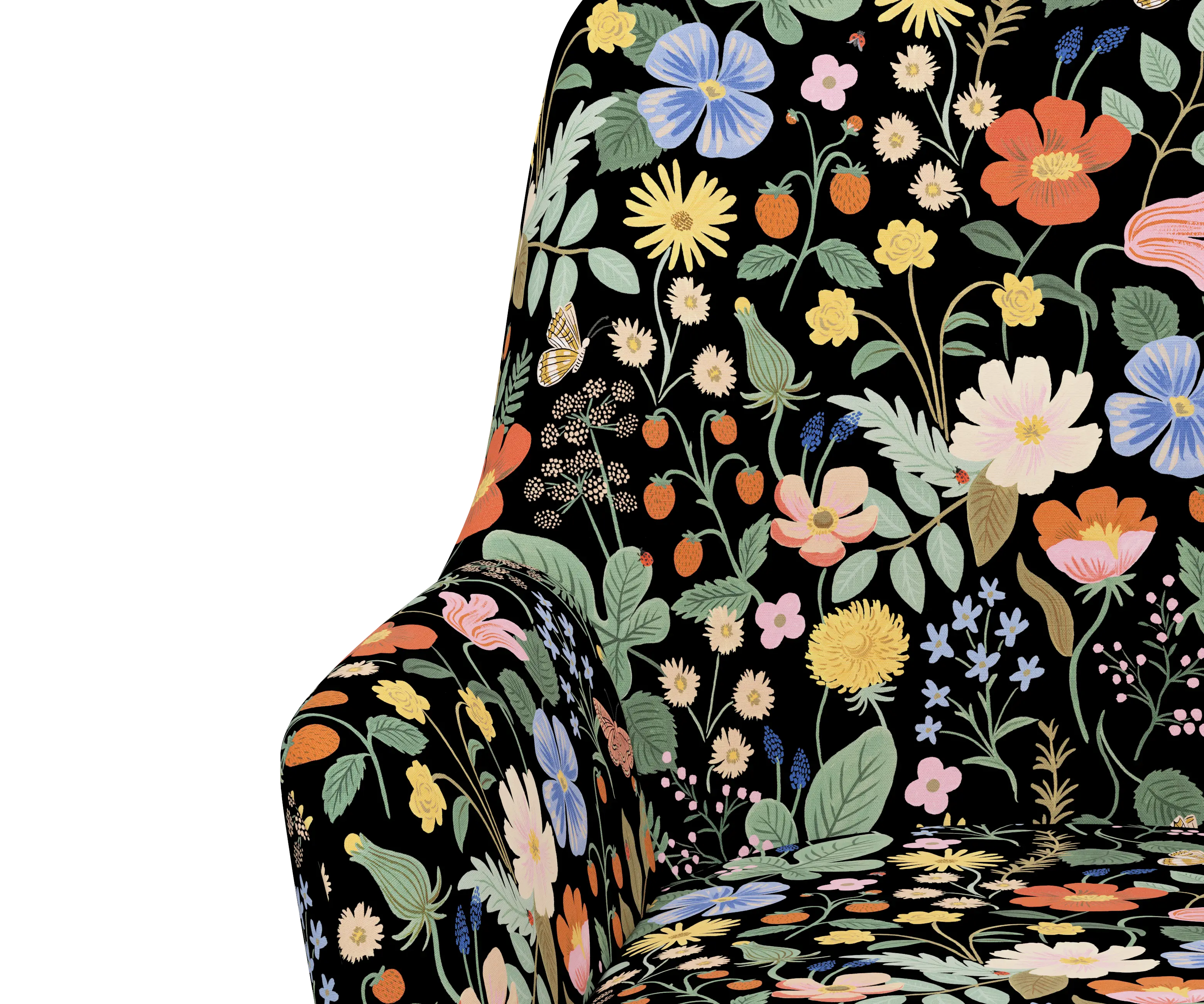 RPC78-9GLDRPCSTFLBLKLCB Rifle Paper Co Yvette Strawberry Fields Black Office Chair with Gold Base-5