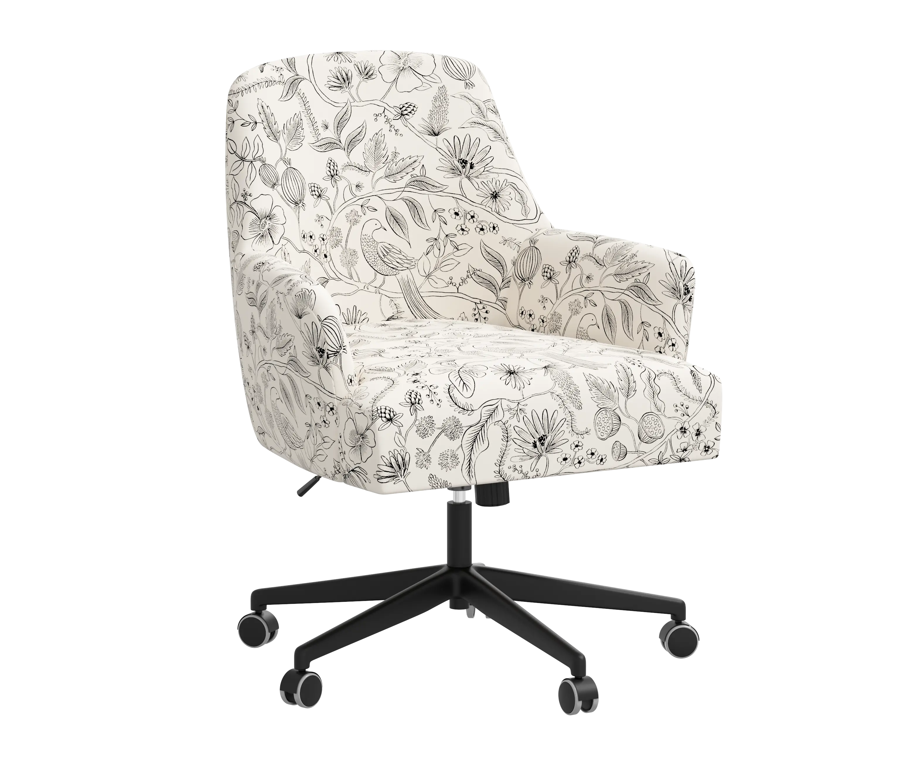 RPC78-9RPCAVBLKCRMLCB Rifle Paper Co Yvette Aviary Black and Cream Office Chair with Black Base-2