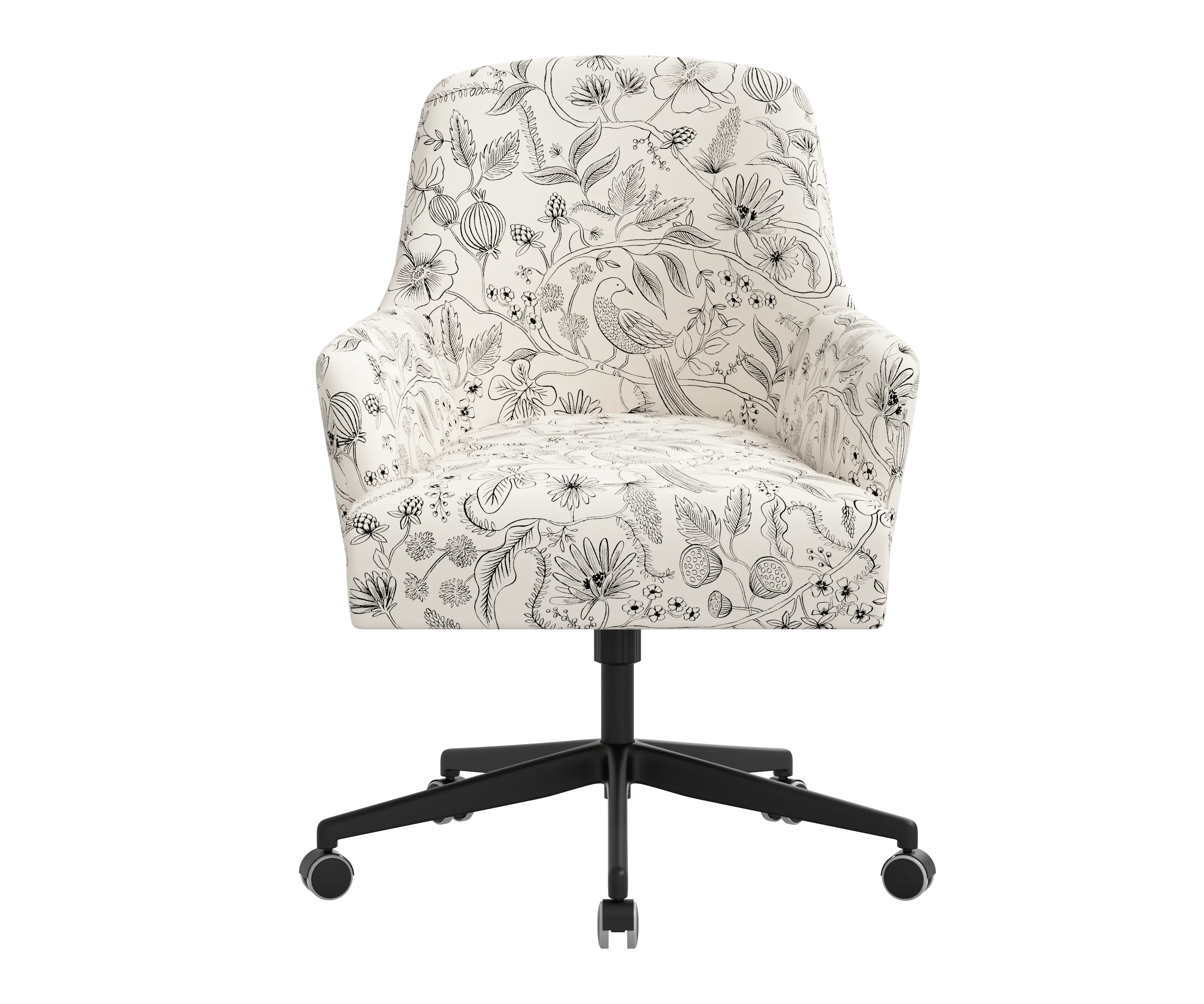 RPC78-9RPCAVBLKCRMLCB Rifle Paper Co Yvette Aviary Black and Cream Office Chair with Black Base-1
