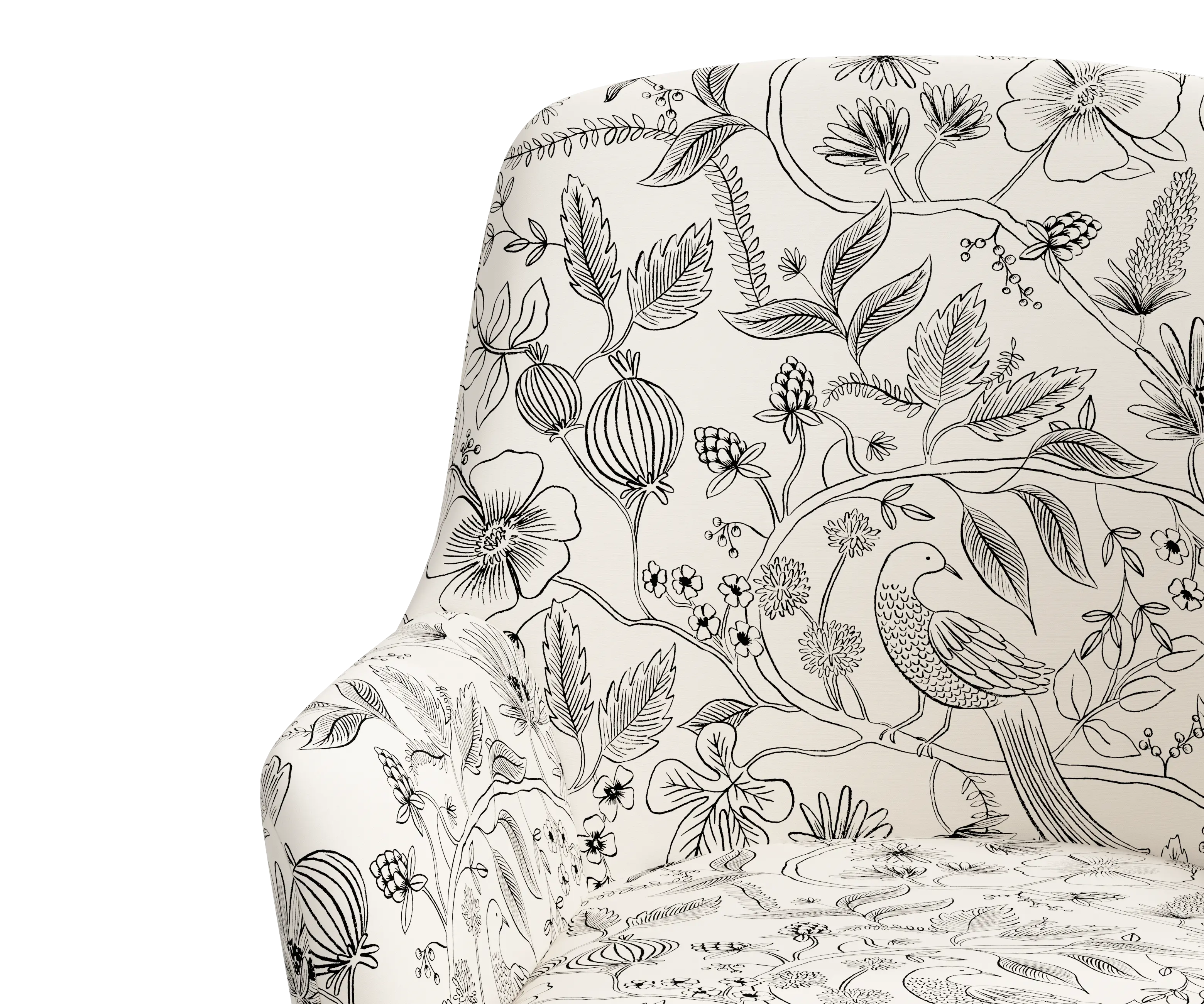 RPC78-9RPCAVBLKCRMLCB Rifle Paper Co Yvette Aviary Black and Cream Office Chair with Black Base-5