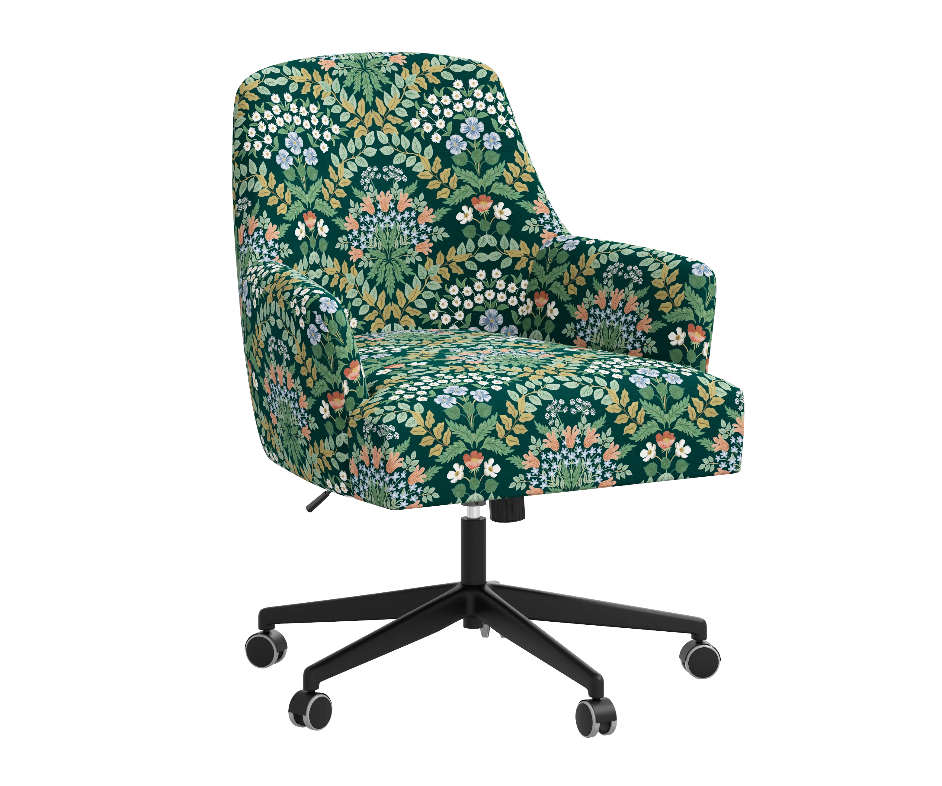 RPC78-9RPCBREMRLCB Rifle Paper Co Yvette Bramble Emerald Office Chair with Black Base-2