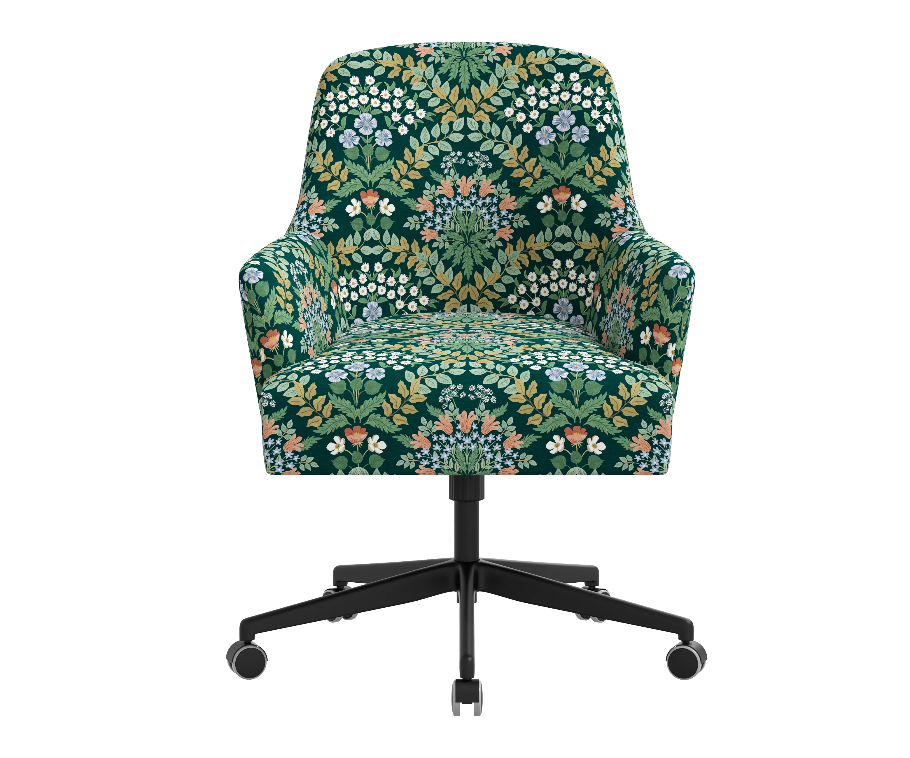 RPC78-9RPCBREMRLCB Rifle Paper Co Yvette Bramble Emerald Office Chair with Black Base-1
