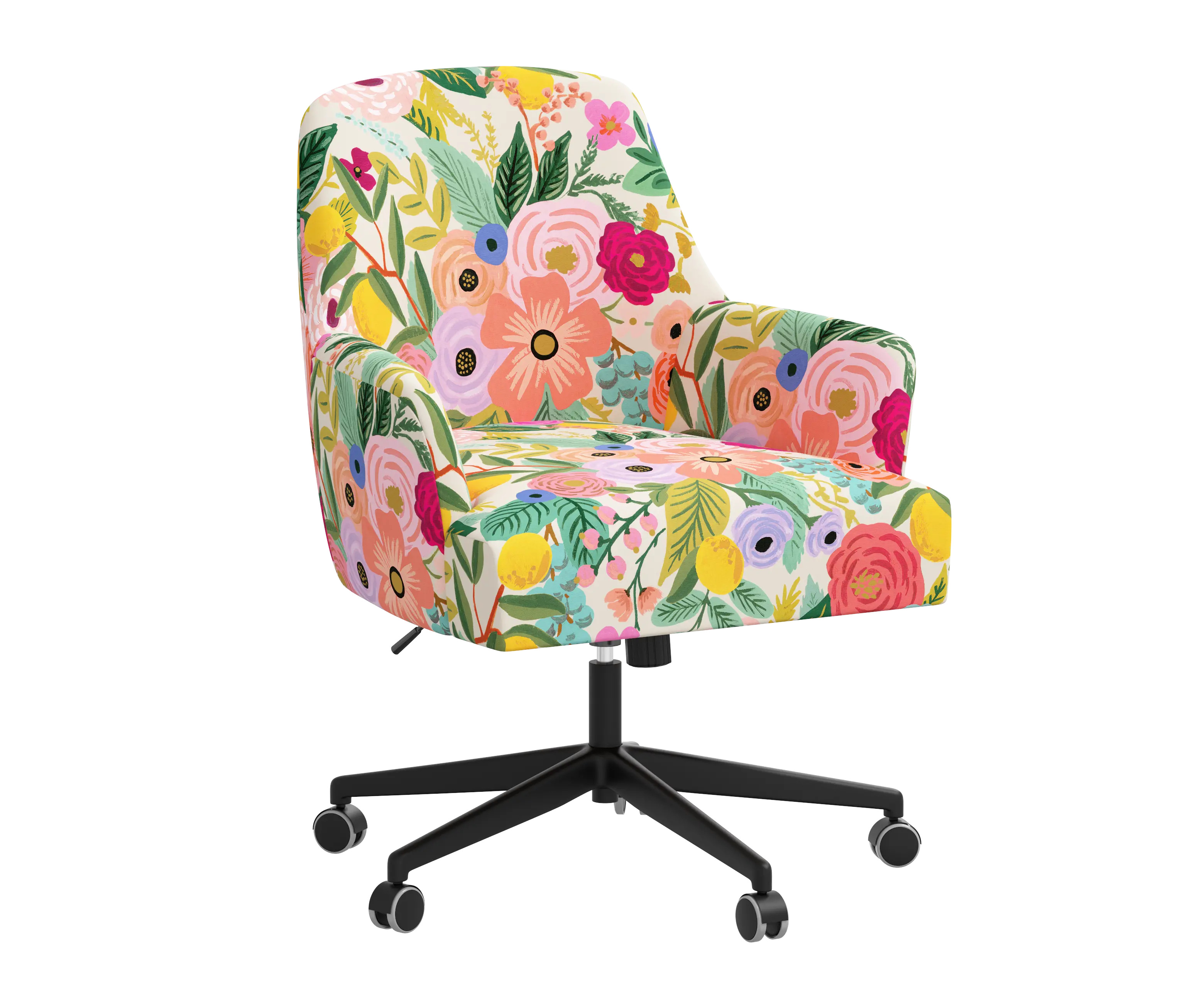 RPC78-9RPCGRPRTLCB Rifle Paper Co Yvette Garden Party Pink Office Chair with Black Base-2