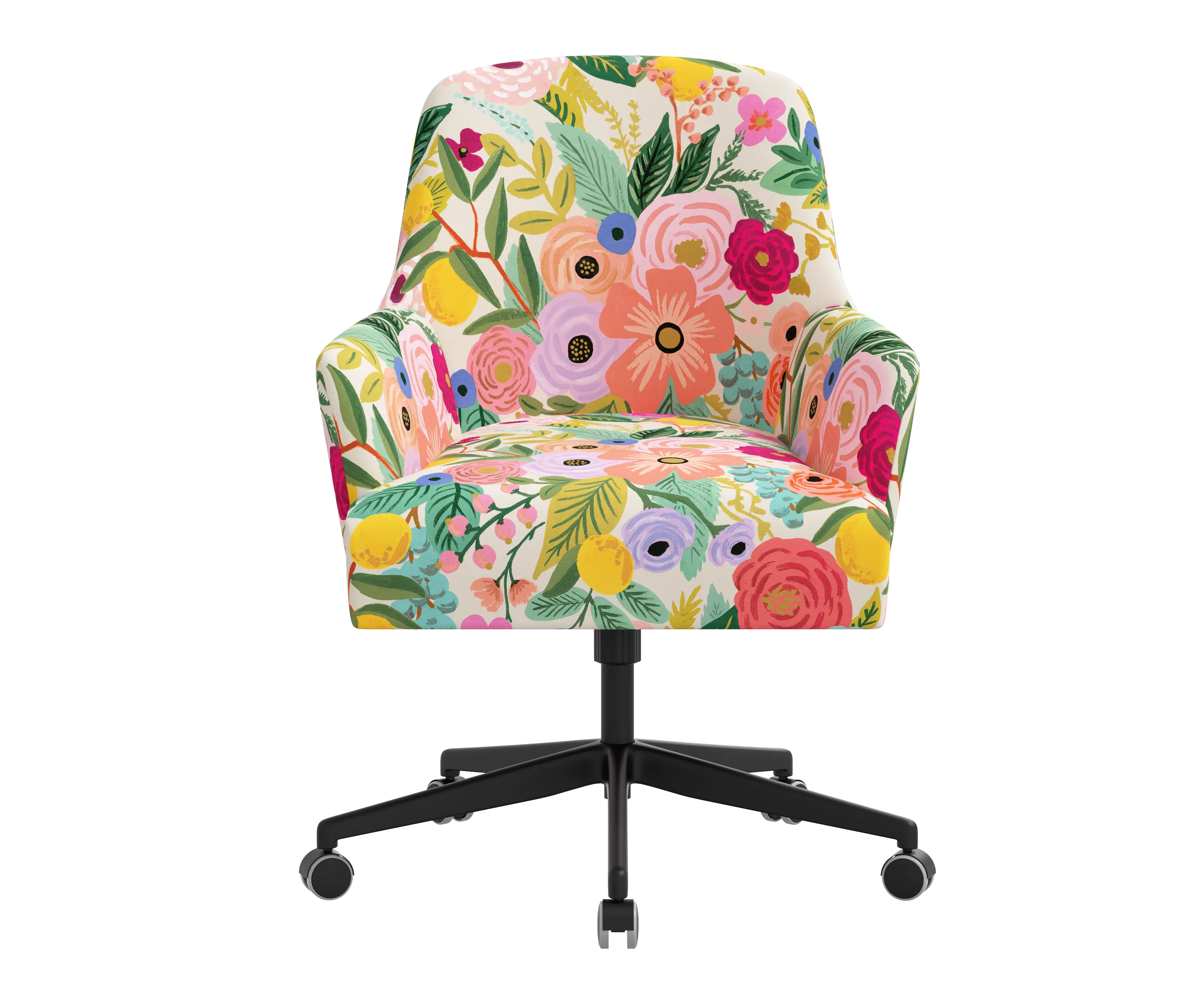 RPC78-9RPCGRPRTLCB Rifle Paper Co Yvette Garden Party Pink Office Chair with Black Base-1