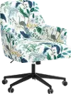 RPC78-9RPCPCBLWHLCB Rifle Paper Co Yvette Peacock Blue and White Office Chair with Black Base