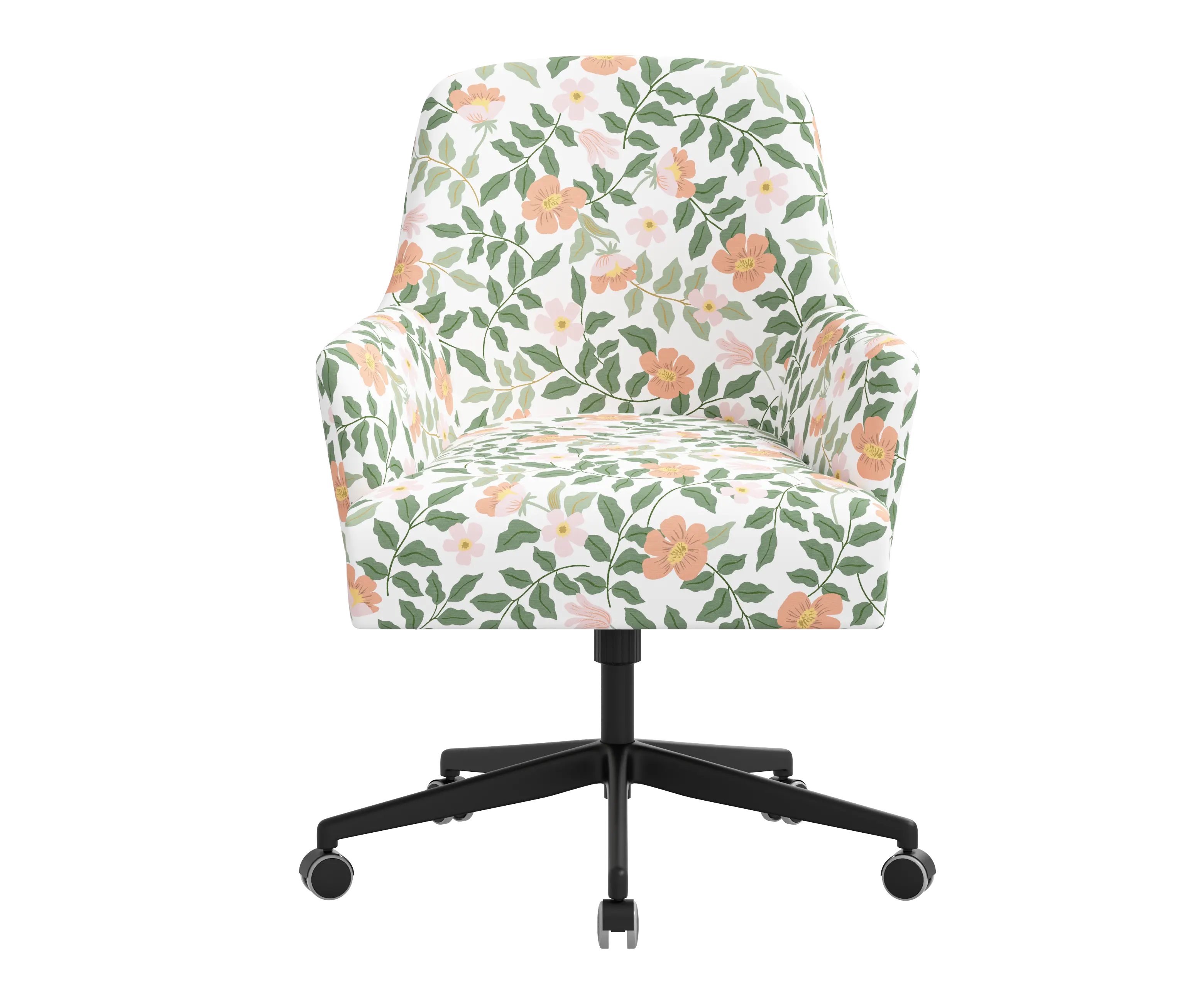 RPC78-9RPCPRBLSCRMLCB Rifle Paper Co Yvette Primrose Blush and Cream Office Chair with Black Base-1