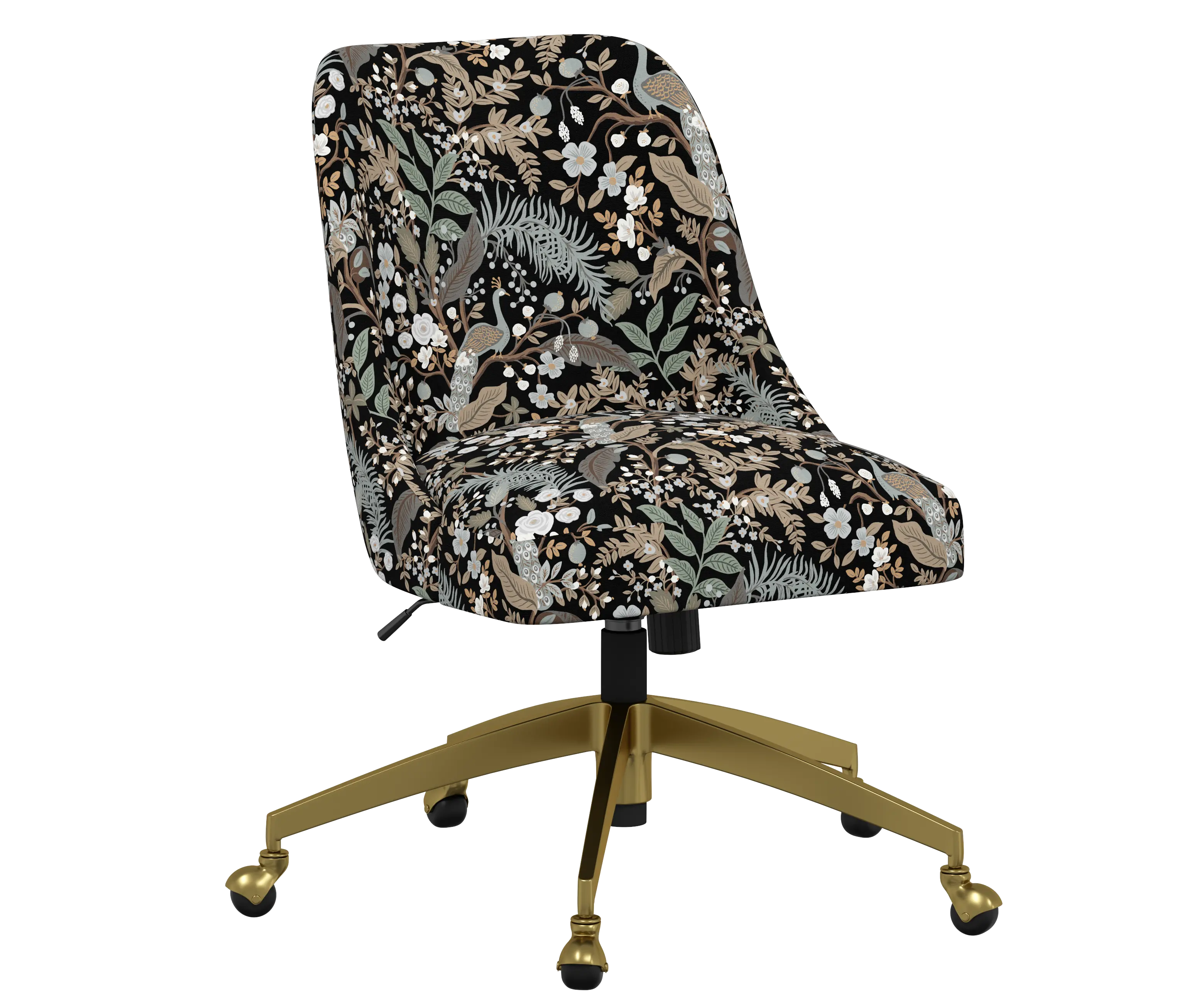 RPC84-9GLDRPCPCBLKLCB Rifle Paper Co Brynn Peacock Black Office Chair with Gold Base-1