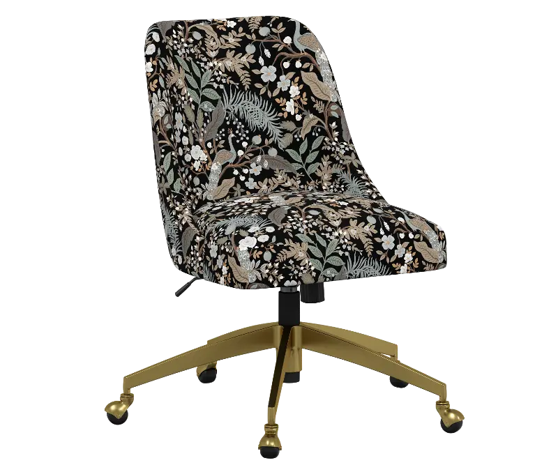 Rifle Paper Co Brynn Peacock Black Office Chair with Gold Base