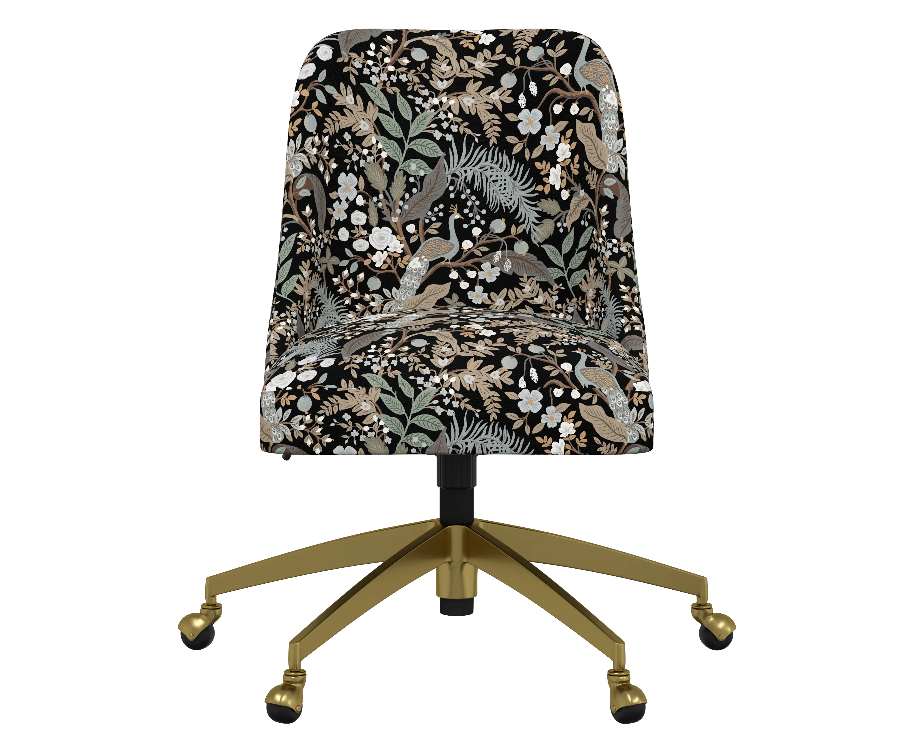 RPC84-9GLDRPCPCBLKLCB Rifle Paper Co Brynn Peacock Black Office Chair with Gold Base-2